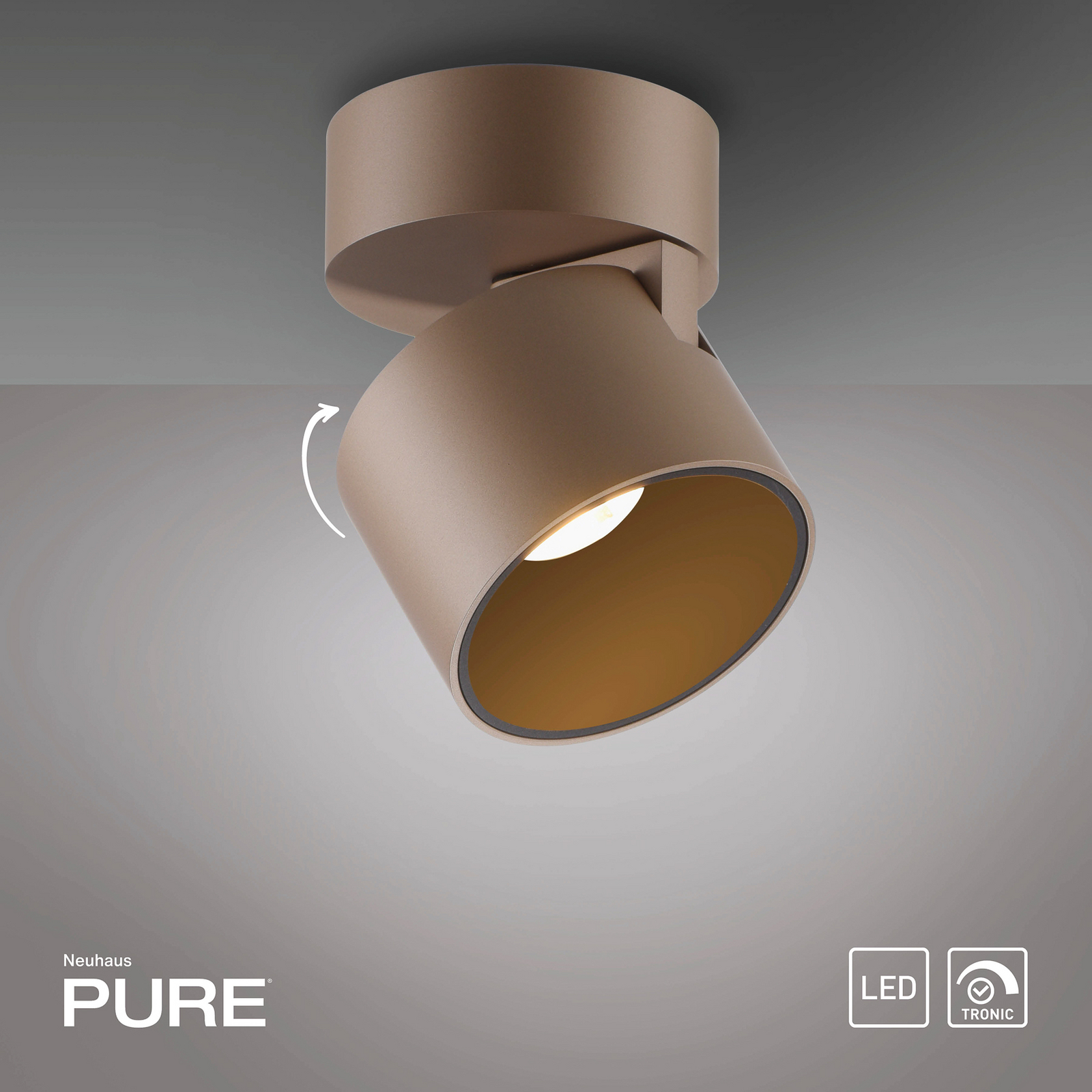 PURE LED тавански спот Cup, бронзов цвят, Ø 9,5 cm, метал