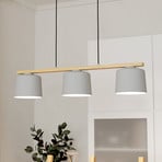 Mariel 3-lumină pandantiv lumină gri deschis lemn natural