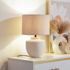 Stolní lampa Lindby Thalassia, béžová, Ø 30 cm, keramika
