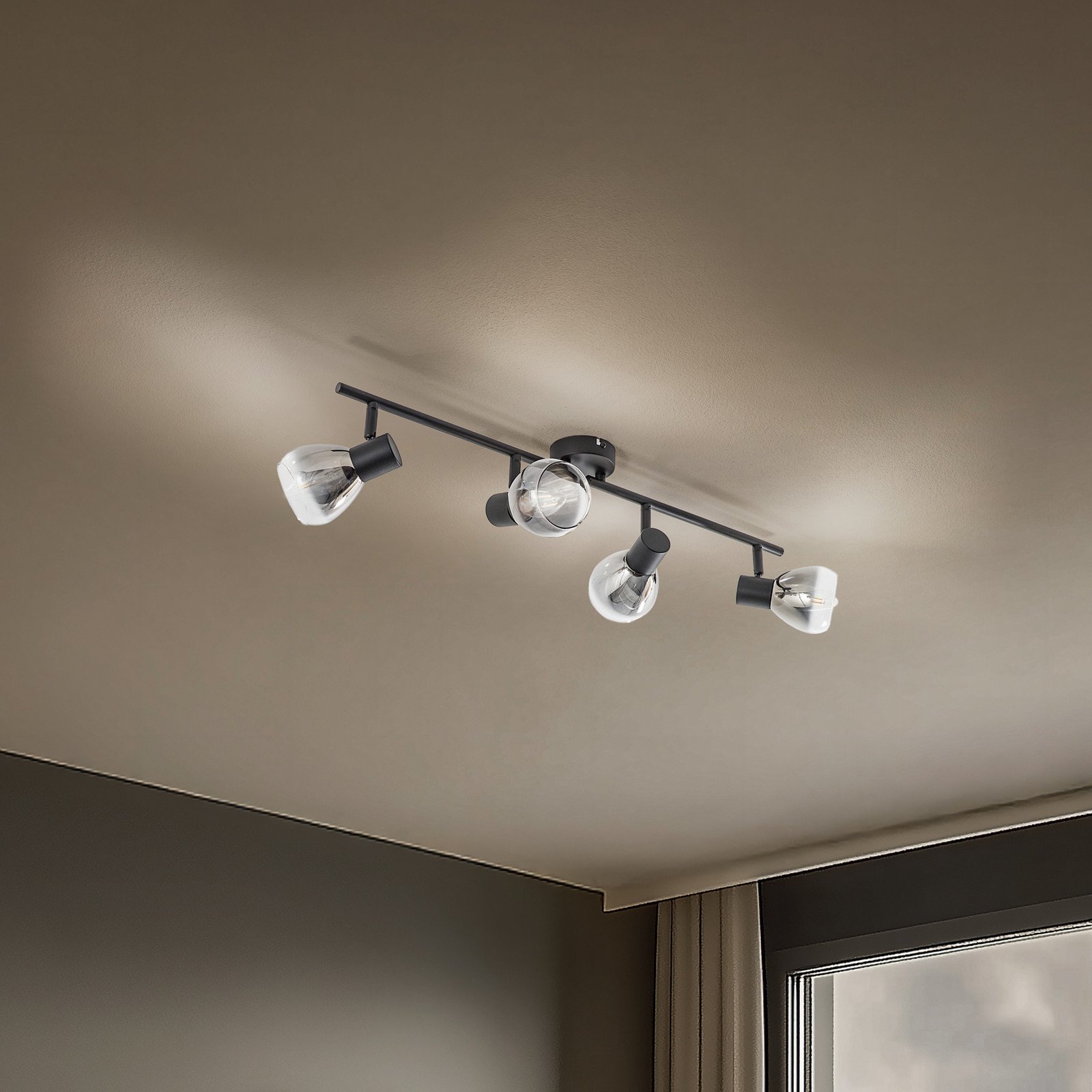 Lindby Pendura plafonieră 4 becuri negru sticlă - Camera de zi / sufragerie - modern - gri fumuriu negru mat