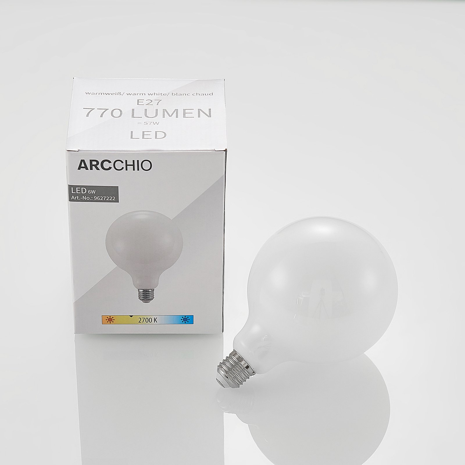 Pære LED 6W (770lm) Globe G125 Opal Dimmbar E27 - Arcchio
