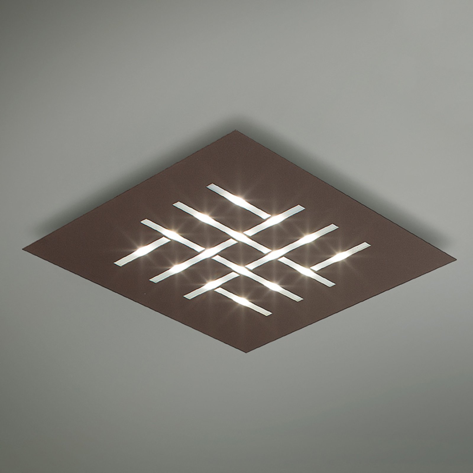 BRAGA Pattern - square LED ceiling lamp, brown, for Living / Dining Room, metal, plastic, 35 W, energy efficiency: A+, L: 50 cm, W: 50 cm, H: 4.5 cm