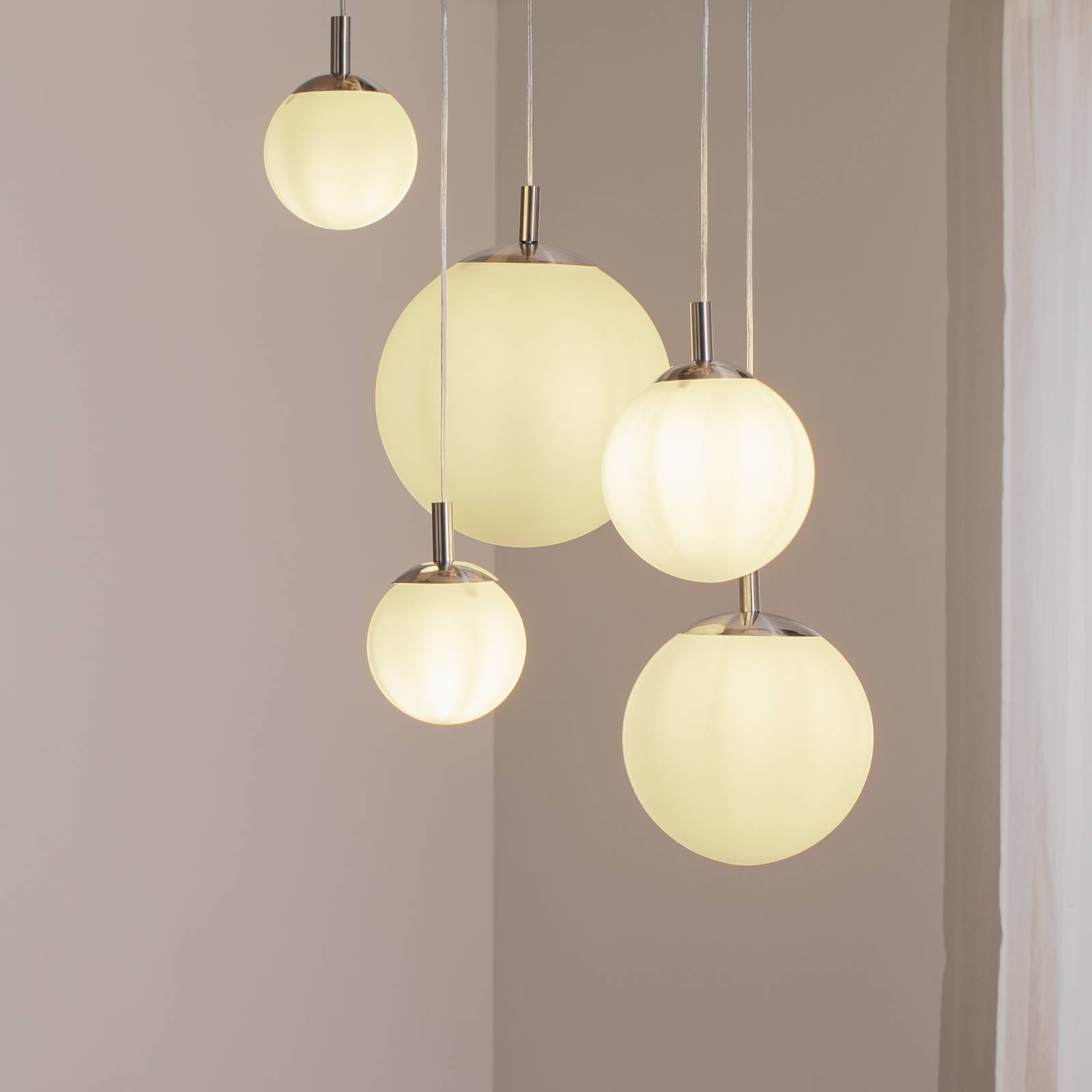 Hängeleuchte Maroni, chrom/weiß, Glas, 5-flammig günstig online kaufen
