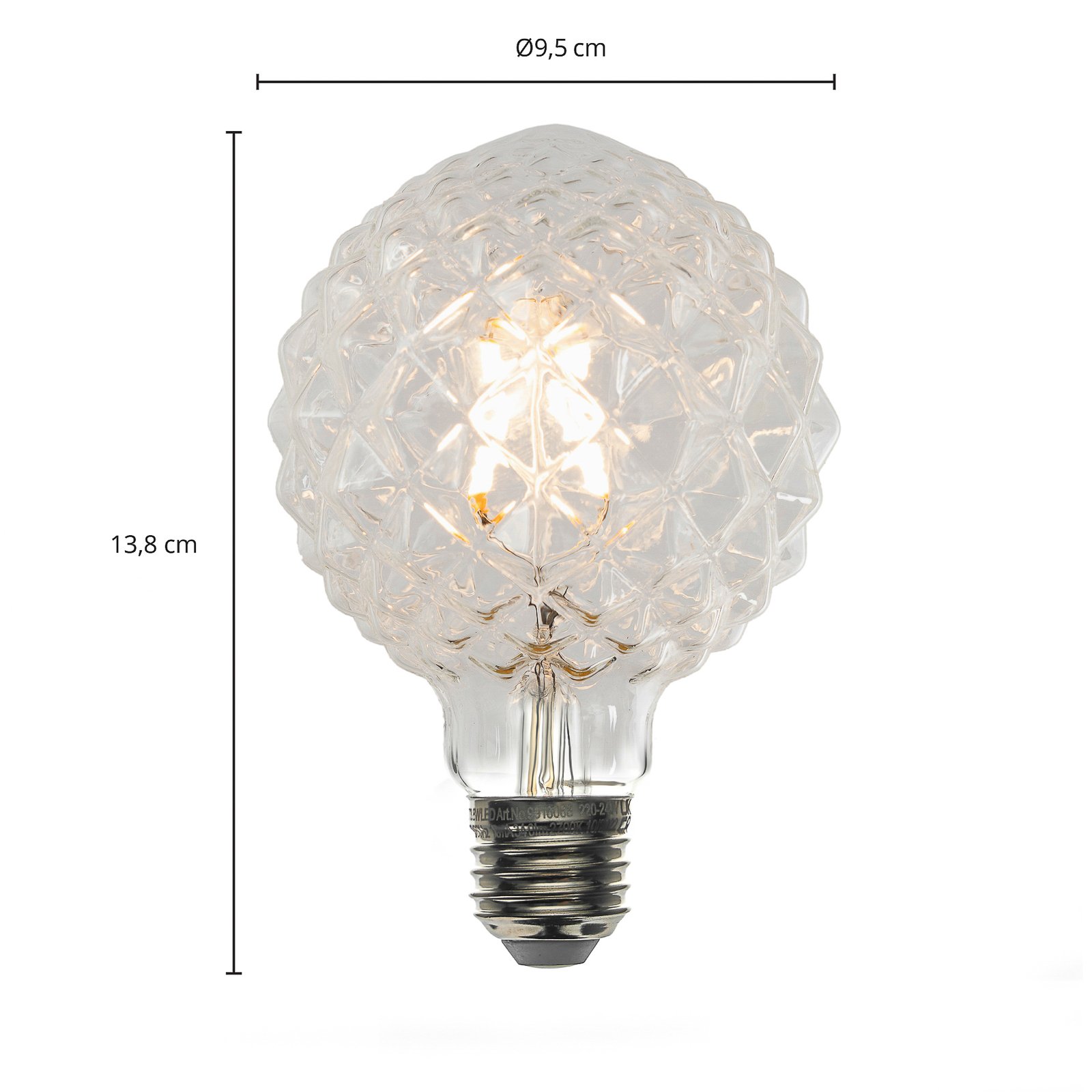 E27 3,8W LED-Lampe G95, 2700K, Struktur, klar