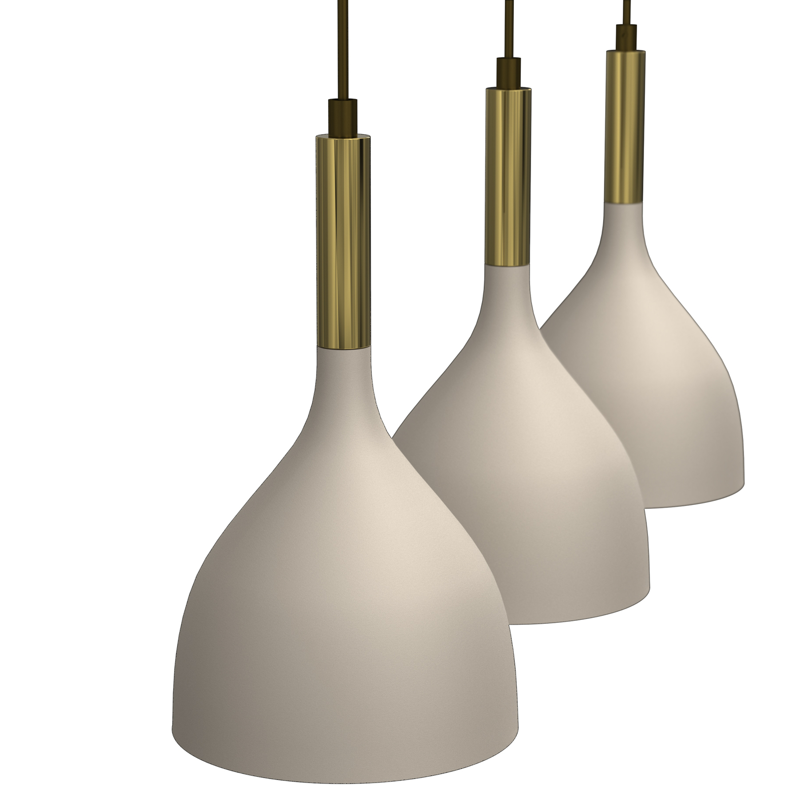 Suspension Noak, 3 lampes, beige/or, allongée, acier