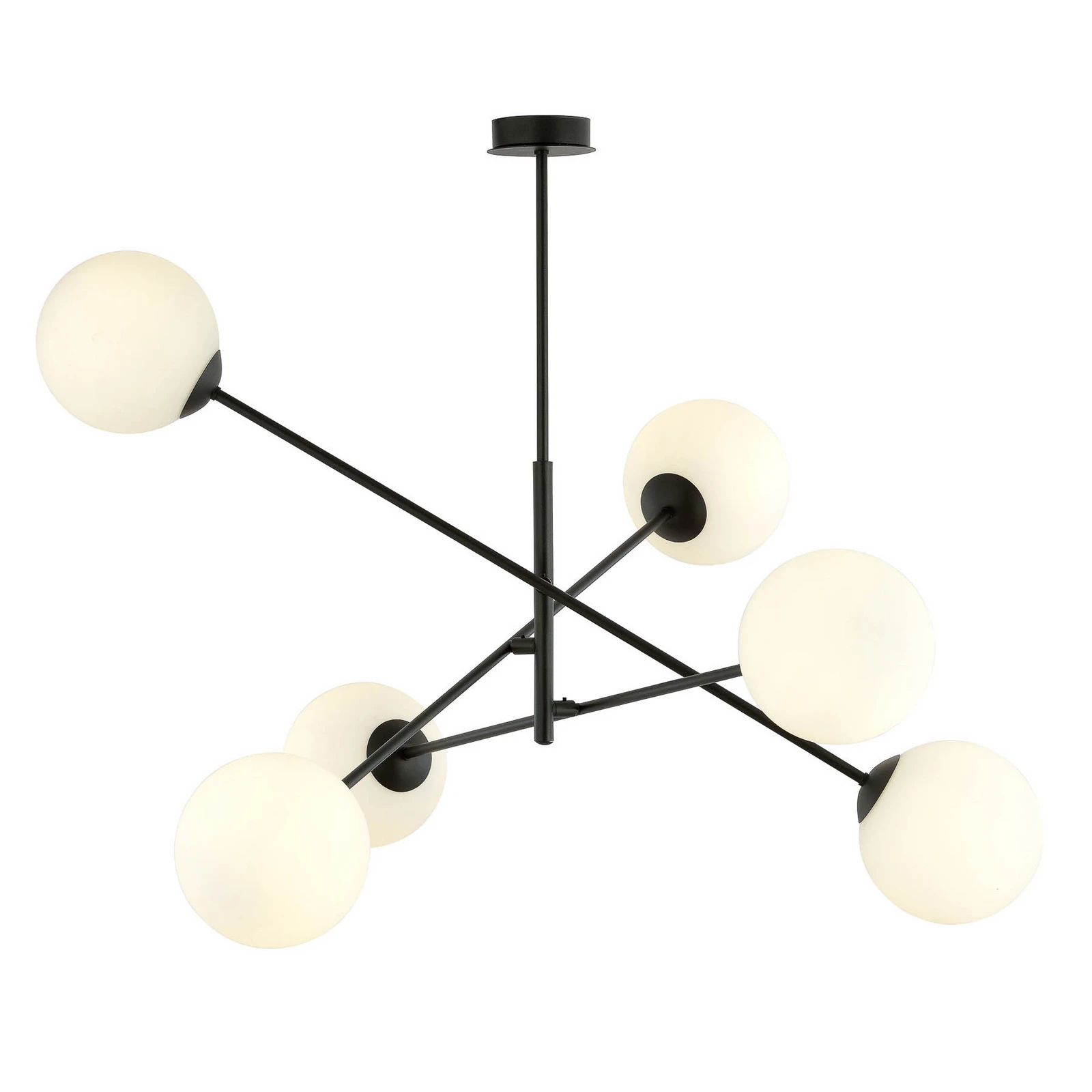 Plafonnier Linear, noir/opale, à 6 lampes