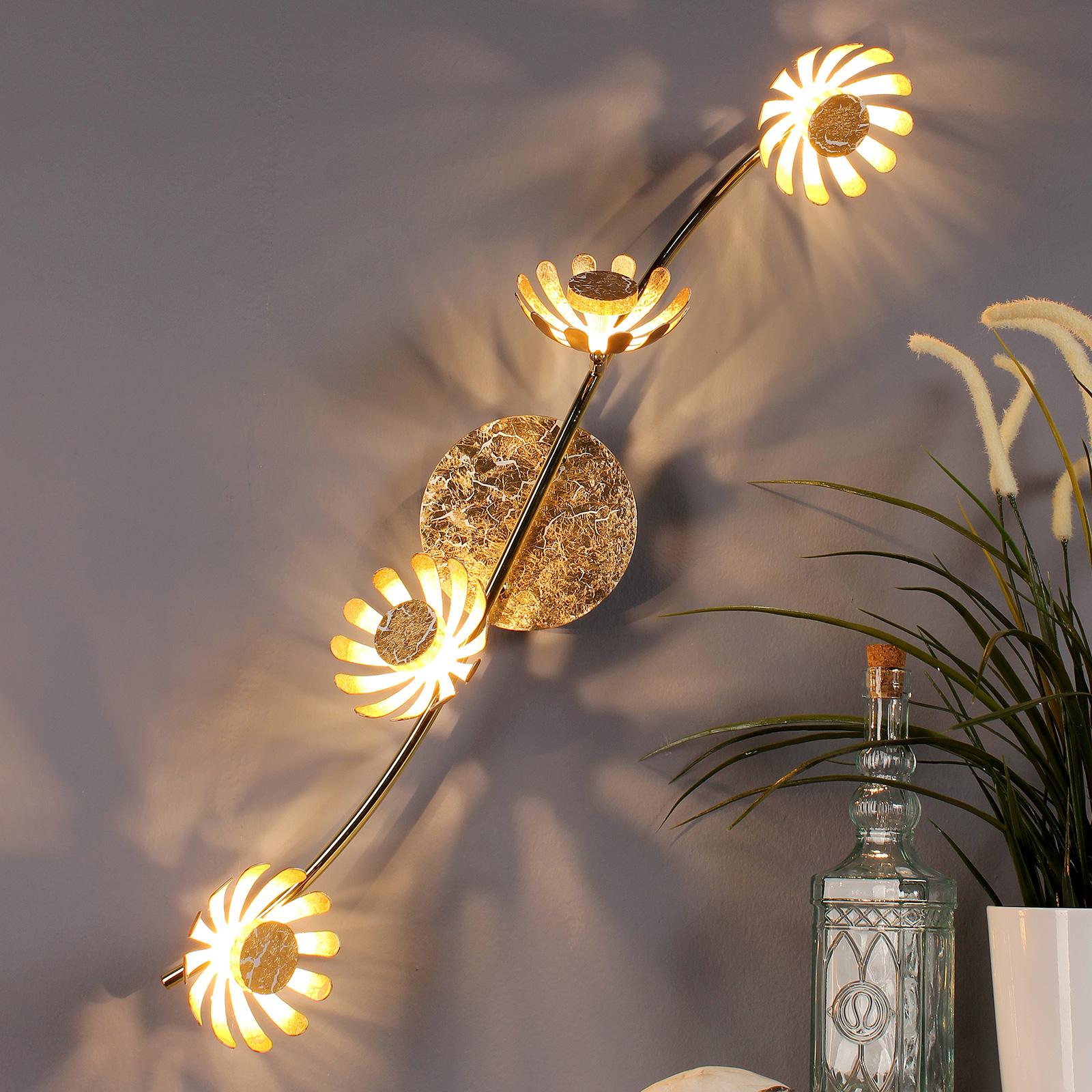 LED-vegglampe Bloom 4 lyskilder gull