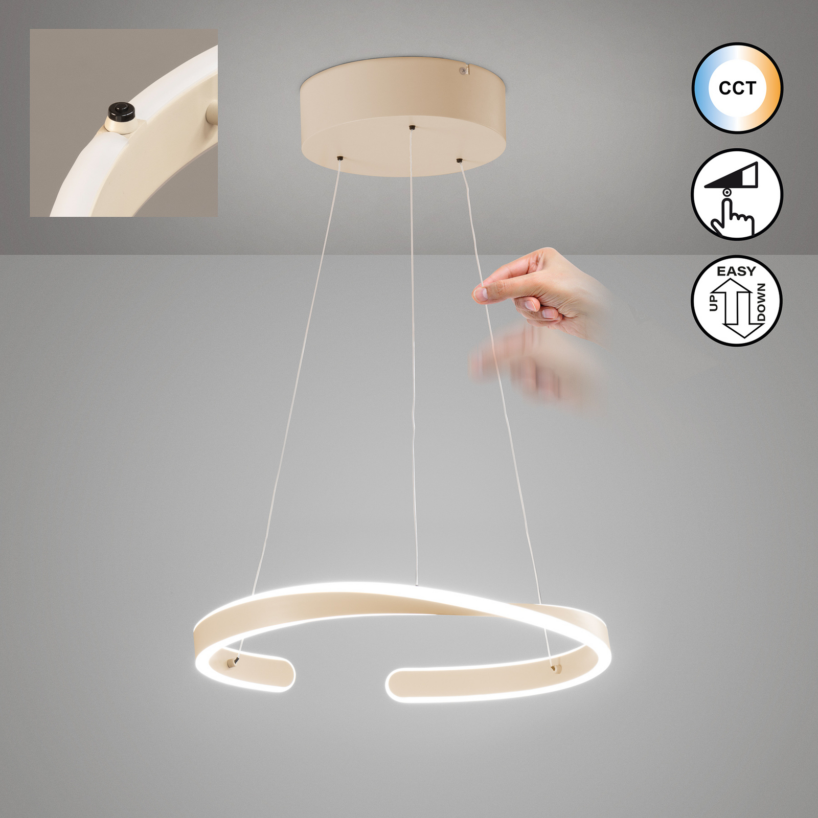 LED-Hängelampe Savona, sandfarben, Ø 43 cm, Metall, CCT LED-Hängelampe Savona, sandfarben, Ø 43 cm, Metall, CCT