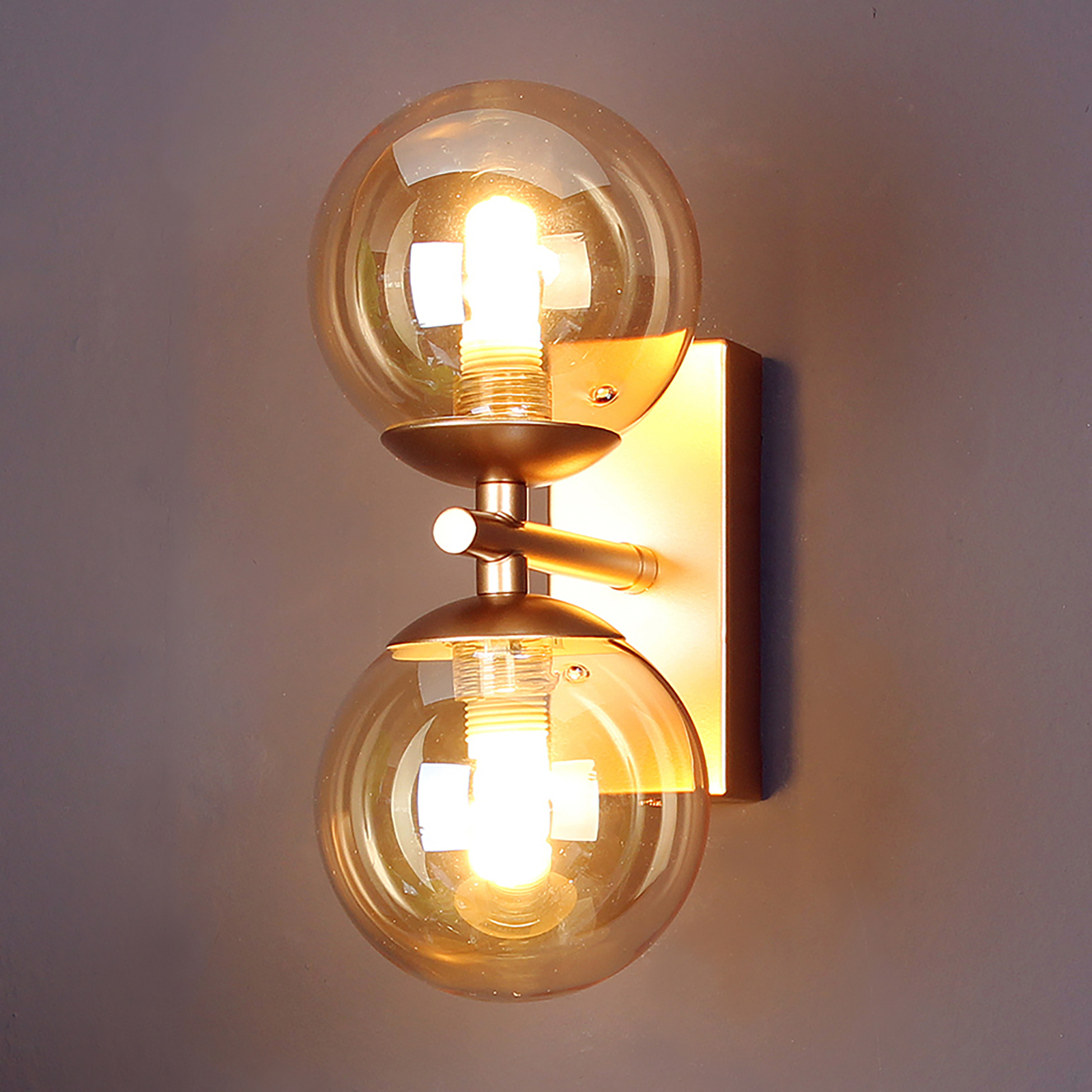 Neptune wall light 2-bulb gold with glass globes