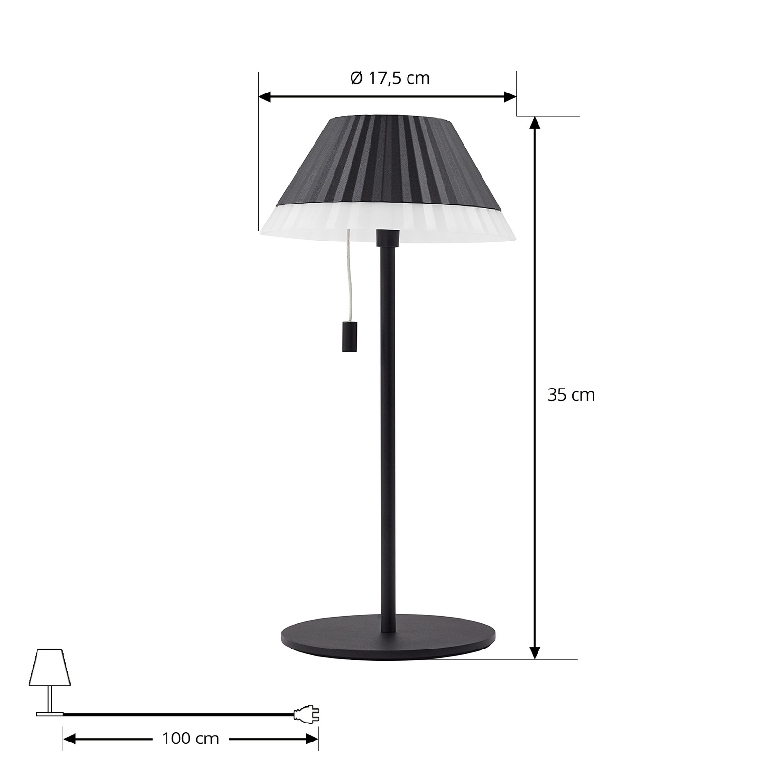 Lindby LED baterijska stolna lampa Ilvi, crna, aluminij, Ø 17,5 cm