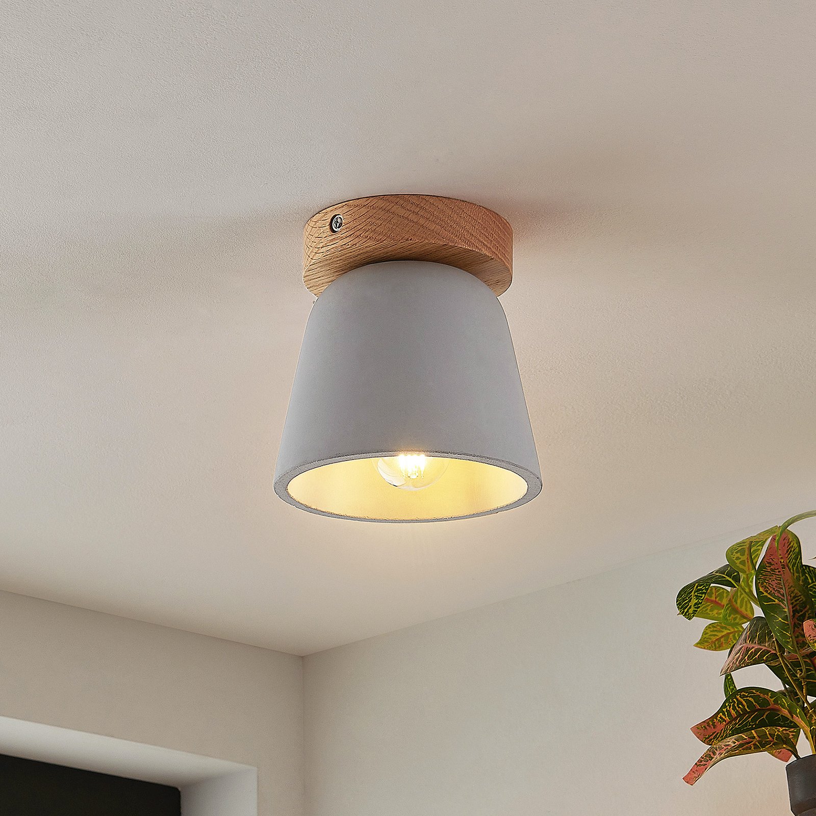Lucande Otavis ceiling light, concrete, 1-bulb