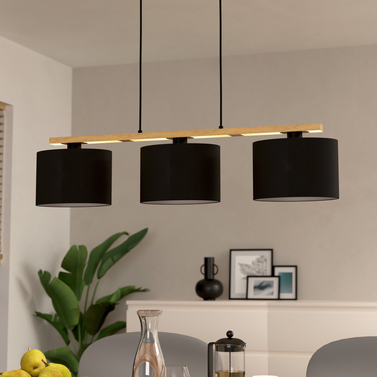 Castralvo riippuvalaisin, pituus 97,5 cm, musta, 3-valo, kangasvärinen