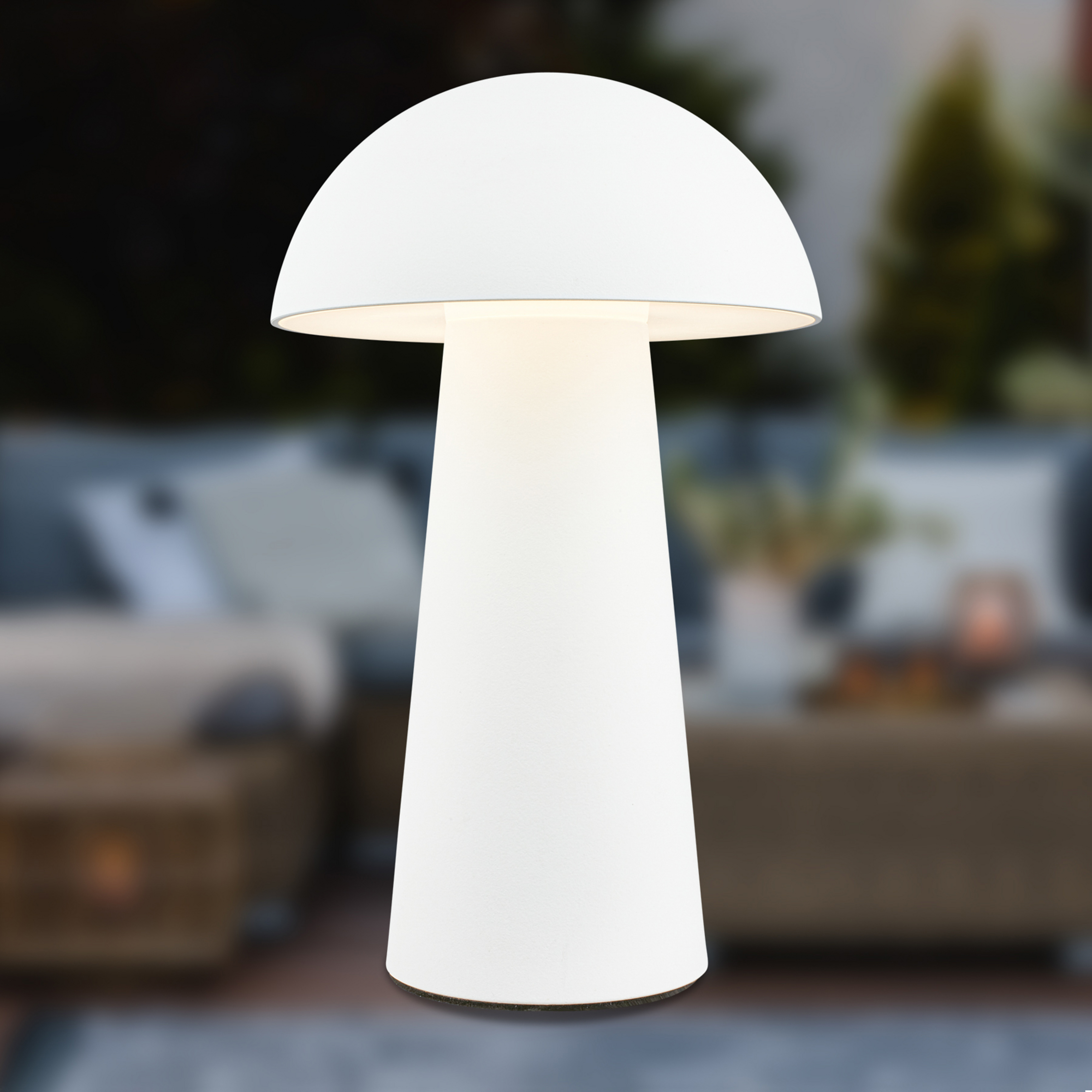 LED-pöytävalaisin, Fungo Mini, valkoinen, kosketusnäyttö, muovia