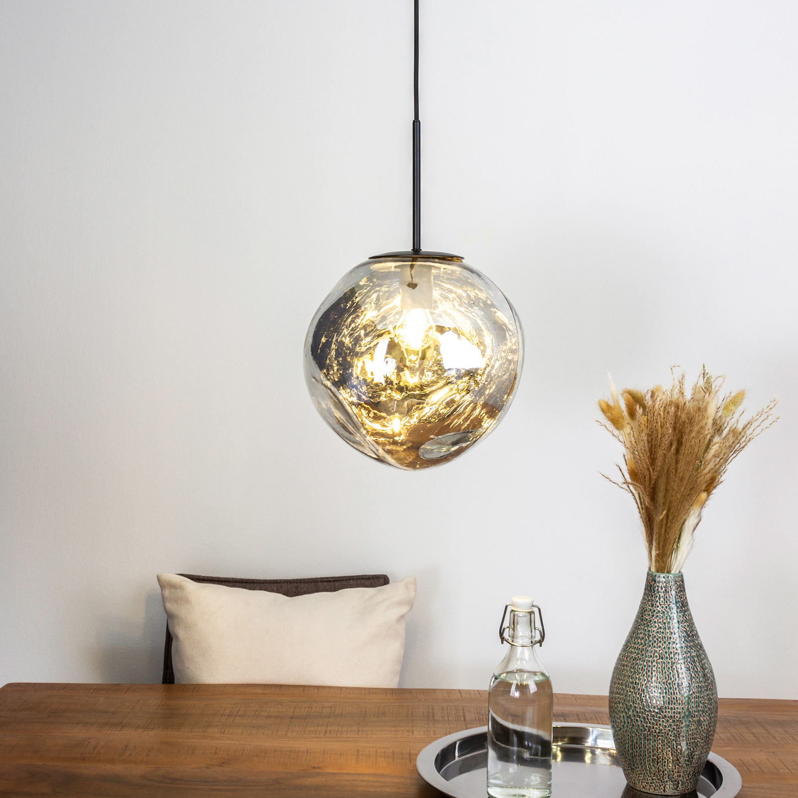 Canopus pendant light, silver-coloured, Ø 28 cm, glass, E27