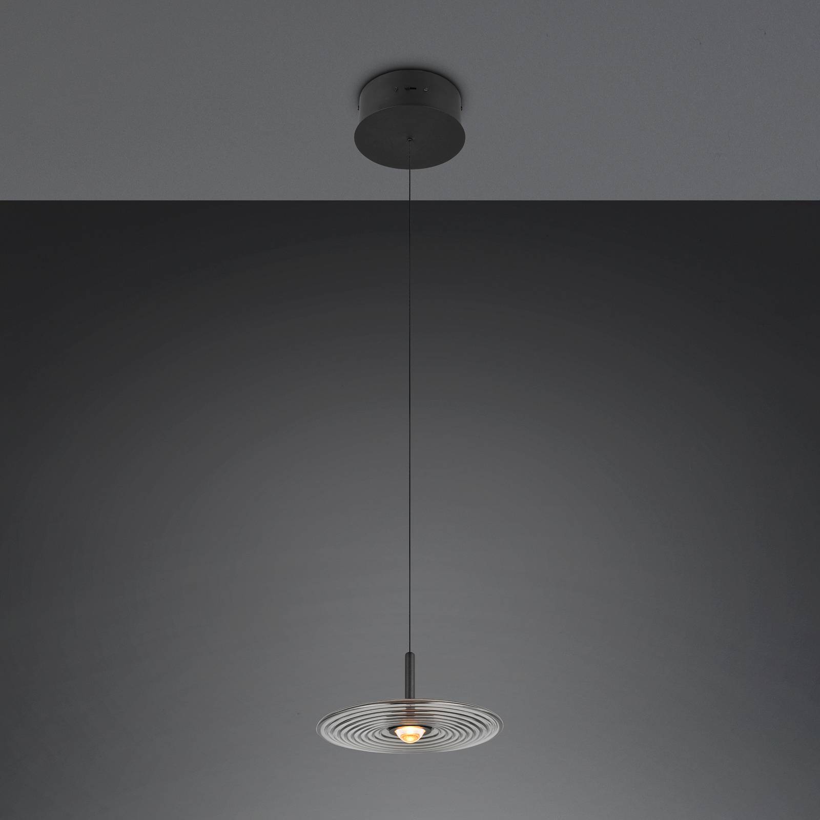 Trio Lighting LED hanglamp Sirena, zwart/rookgrijs, Ø 20 cm, glas, CCT