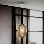 Hanglamp Ovila, 1-lamp, Ø 20 cm, chroom/cognac, glas