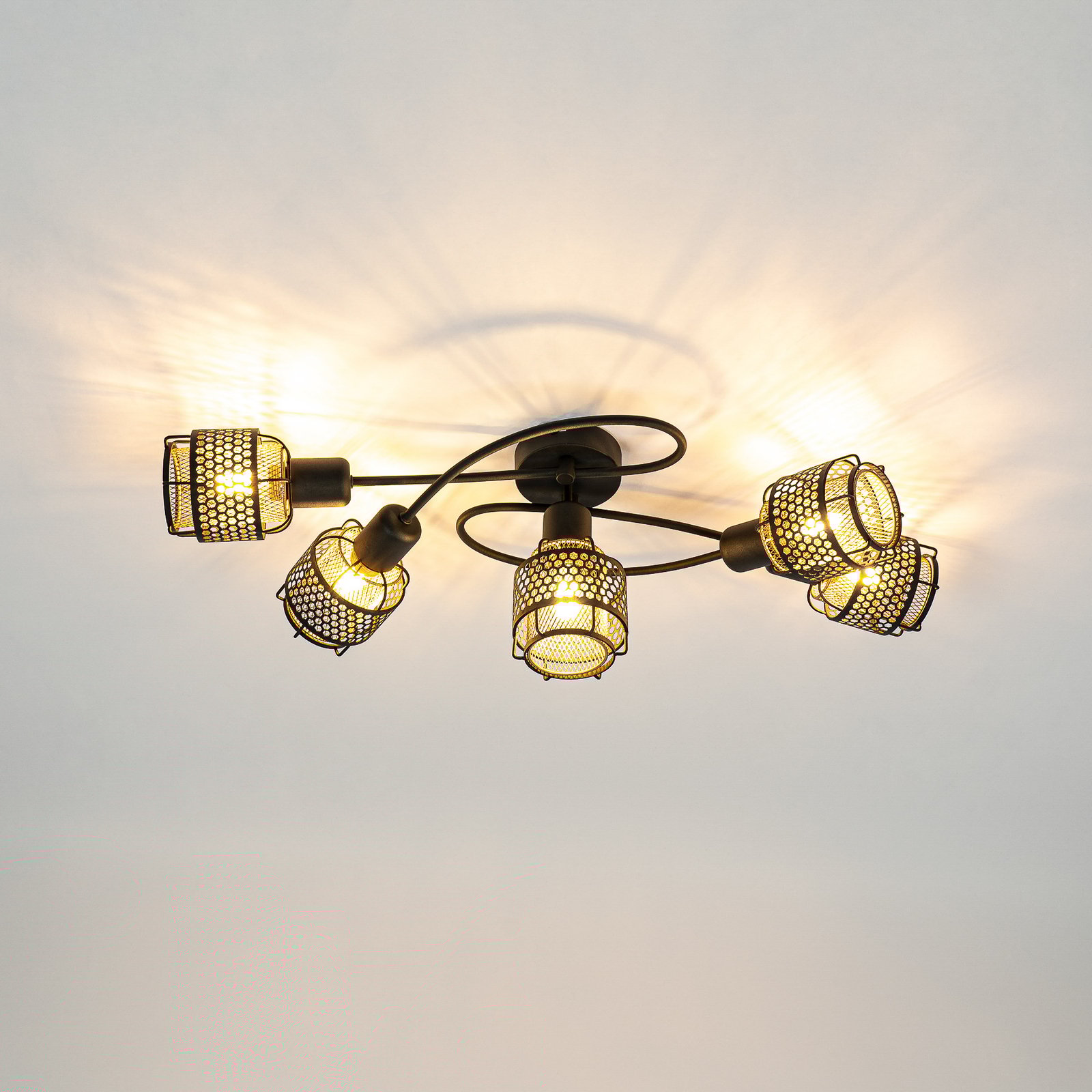 Eudoria 5 Round Stropní Lampa Black/Gold - Lindby