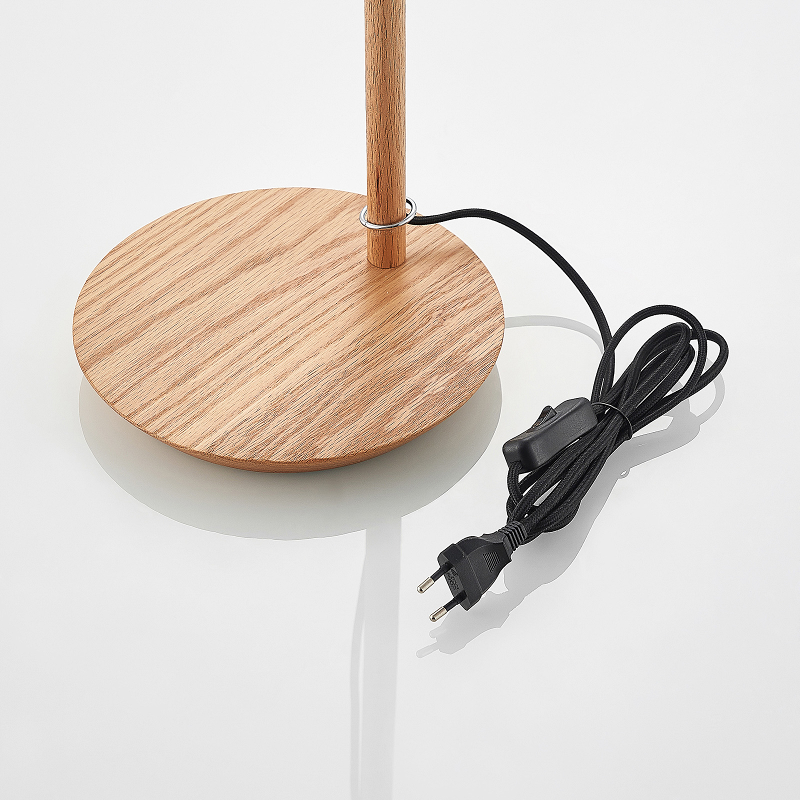 Lucande Jinda lámpara de mesa, madera, tela blanca