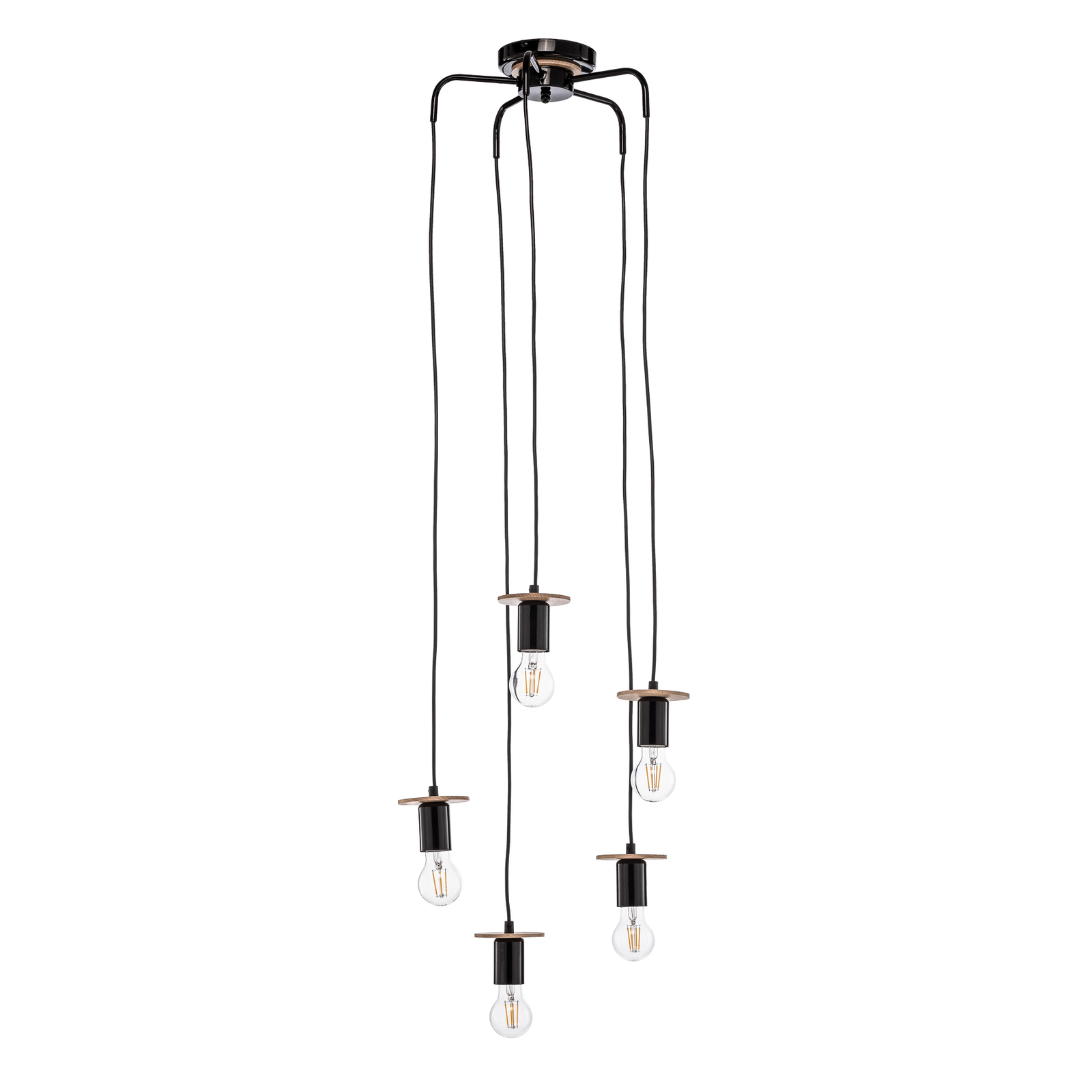 Envostar Yorik suspension 5 lampes noir/bois clair
