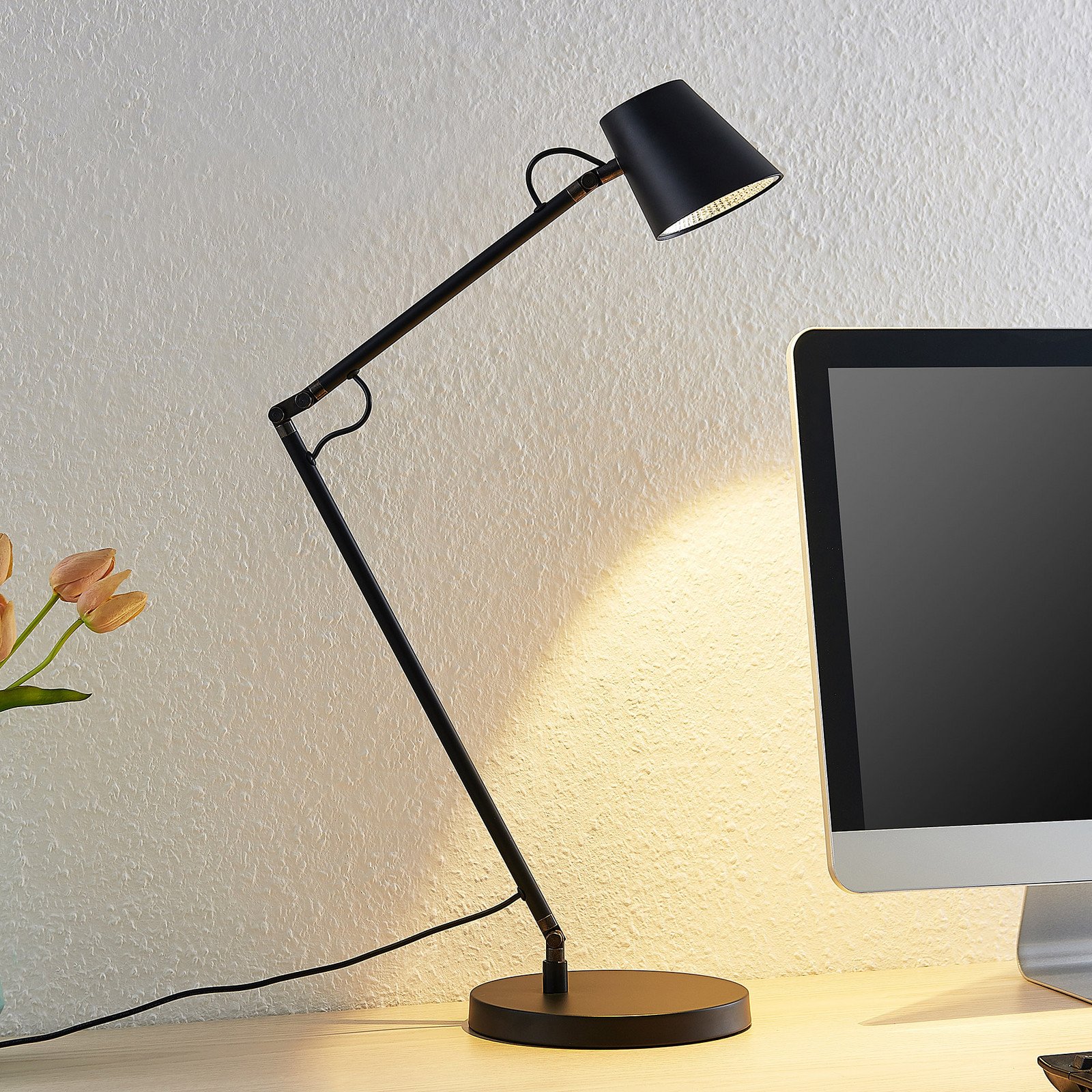Lucande LED lampă de birou Tarris înălțime 46 cm negru - Studiu / Birou - modern - negru mat - Metal