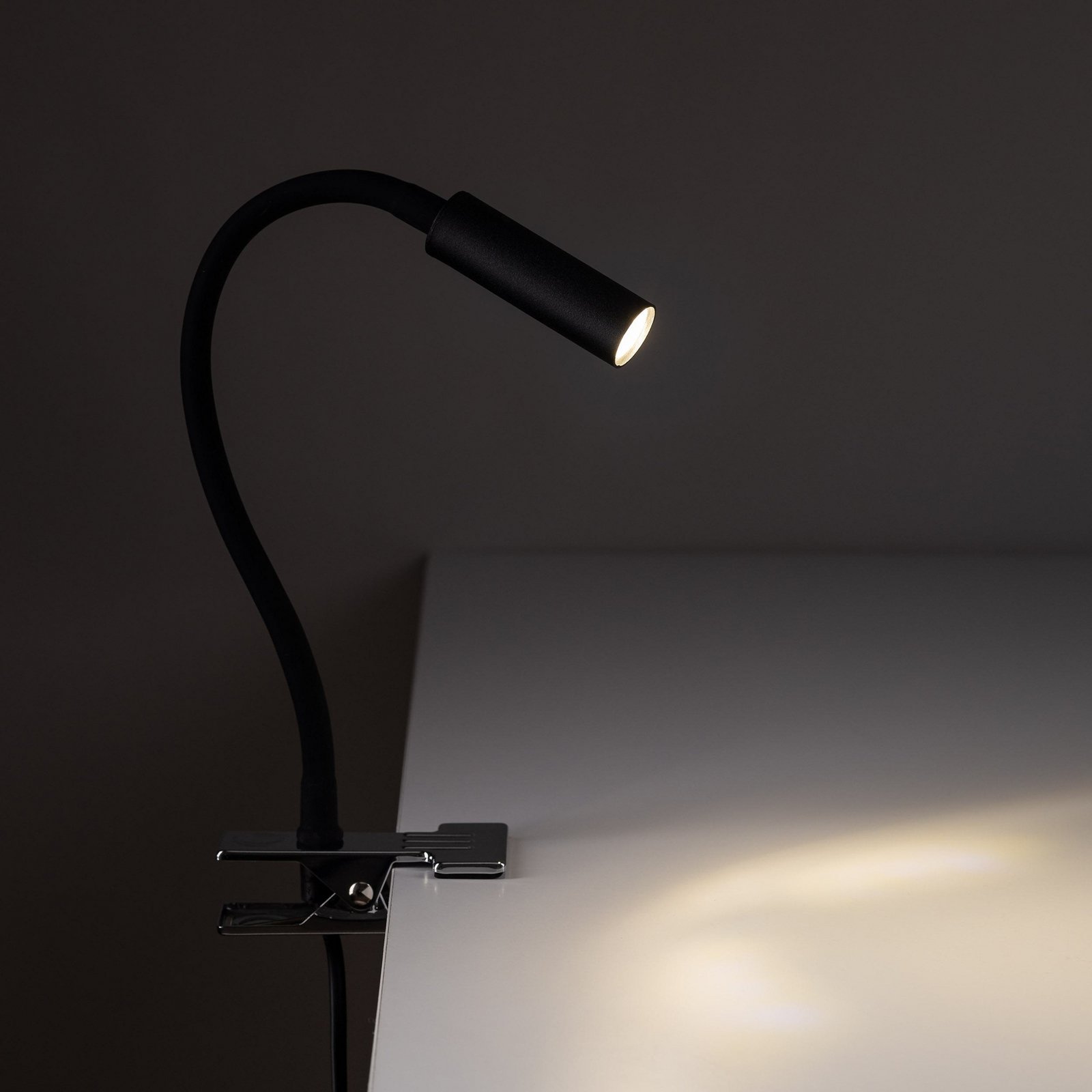 Lagos clip-on light, black, metal, 30 cm, reading lamp, G9