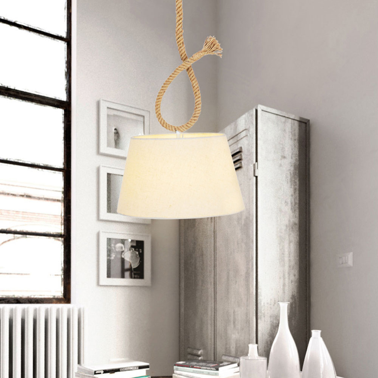 Lámpara colgante Rope con pantalla textil, Ø 35 cm