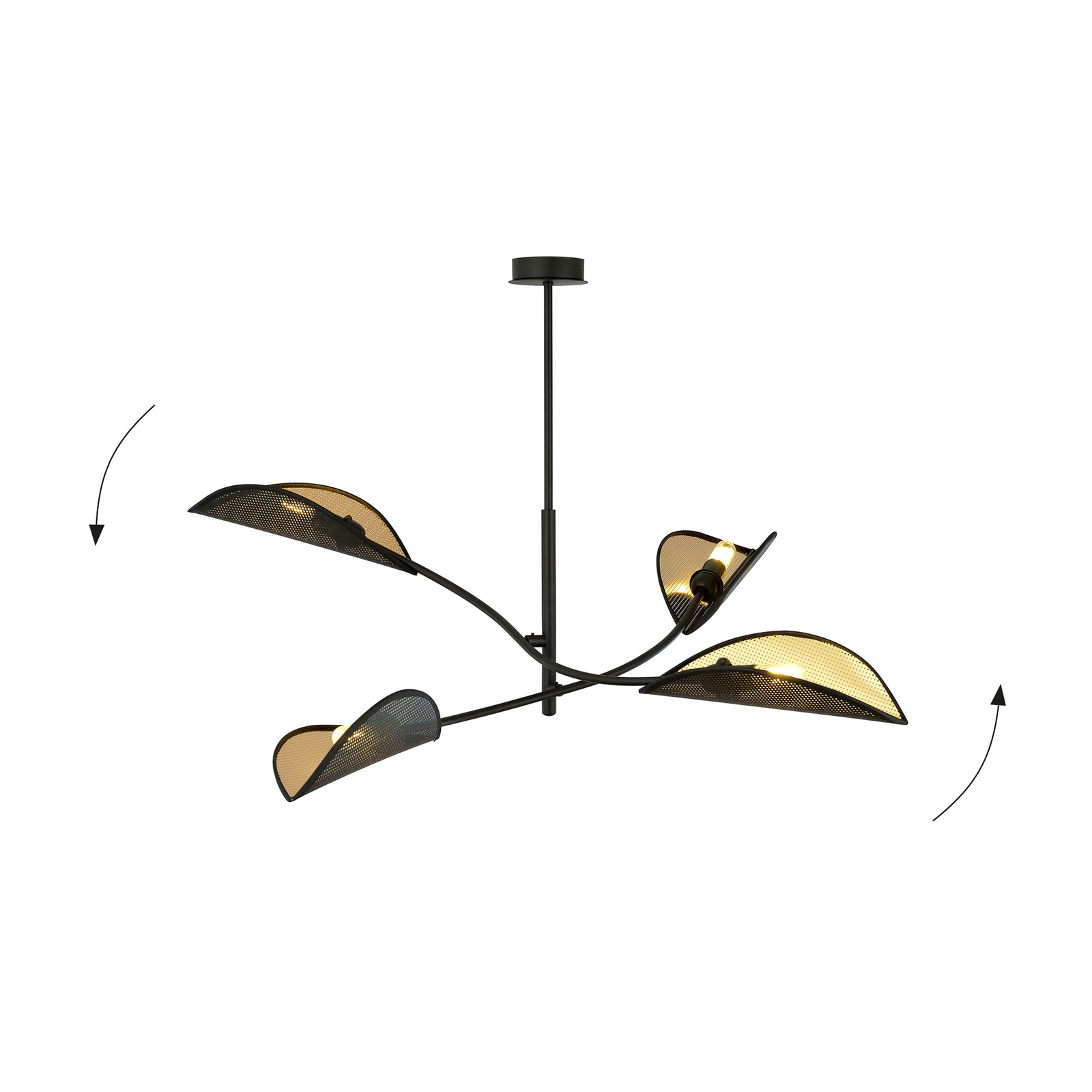 Plafondlamp Lotus, zwart/goud, 4-lamps