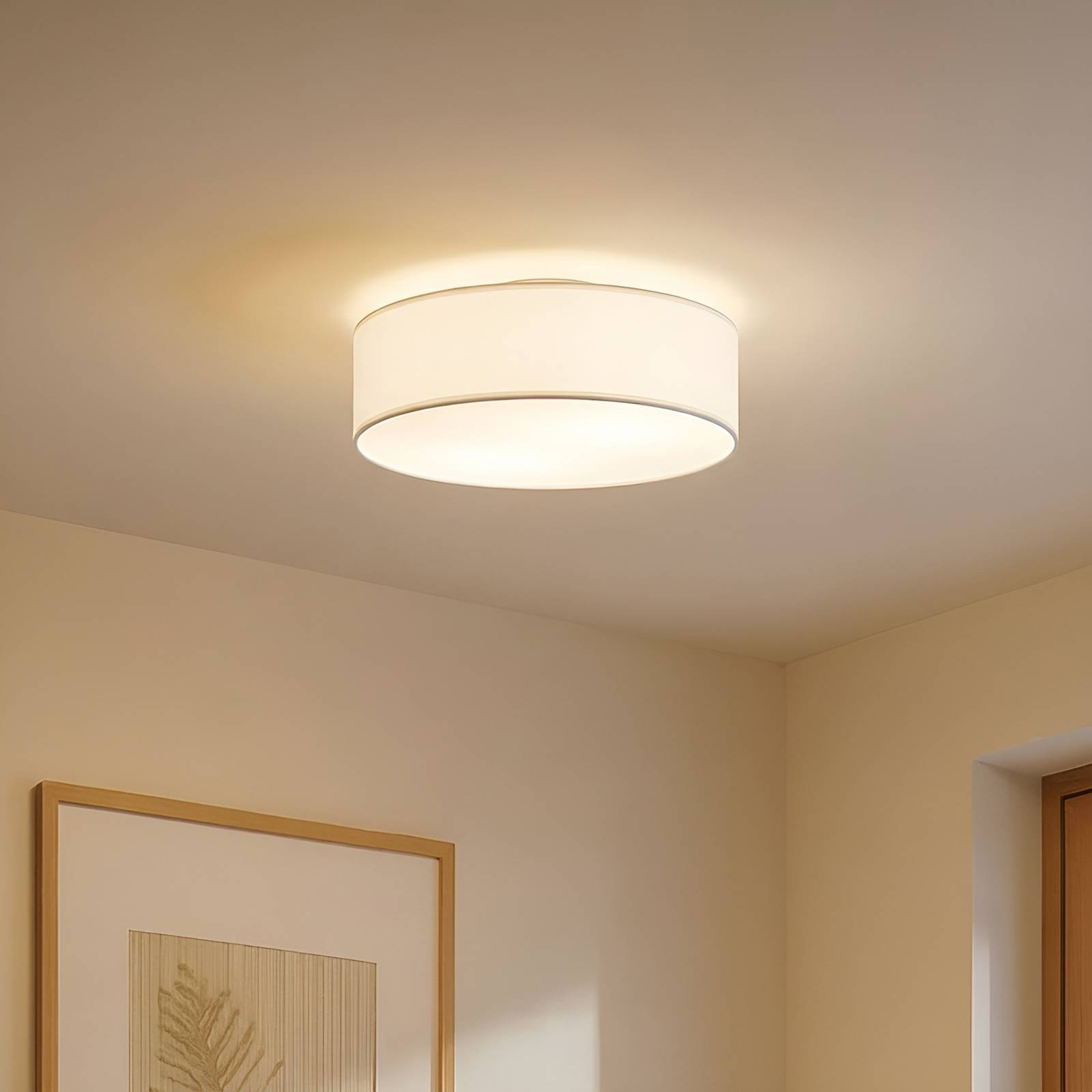 Lindby Deckenleuchte Sebatin, Ø 40 cm, weiß, Stoff, E27 günstig online kaufen