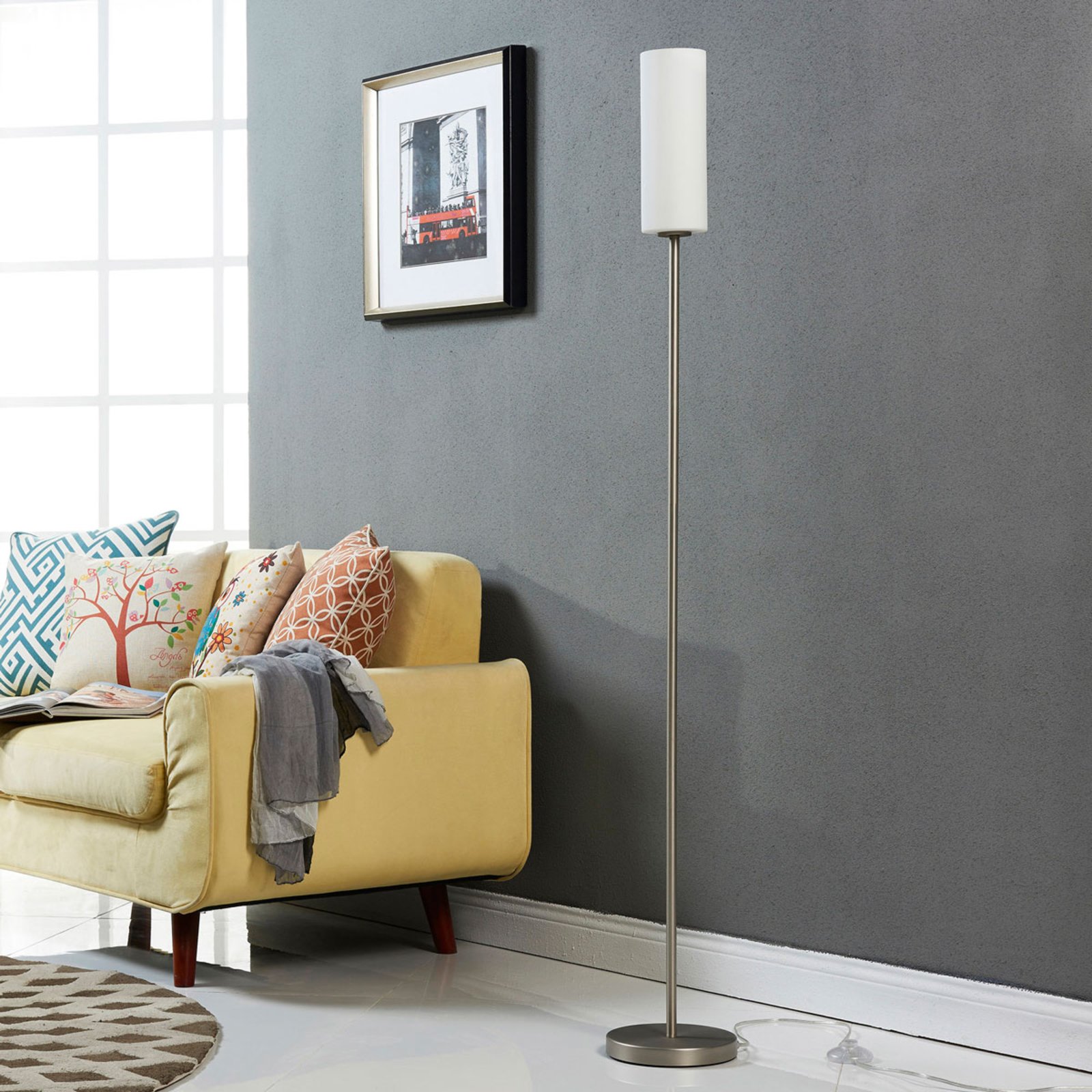 Vinsta Stojací Lampa Opal White/Satin Nickel - Lindby
