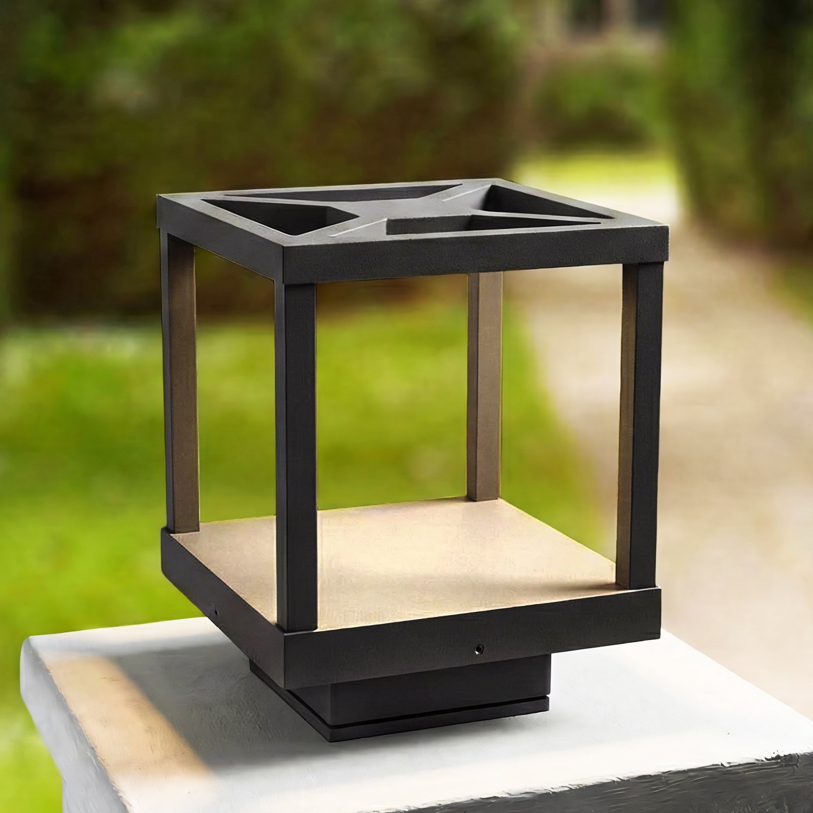 Lucande LED sokkellamp Lealan, zwart, metaal, 23 cm, IP54