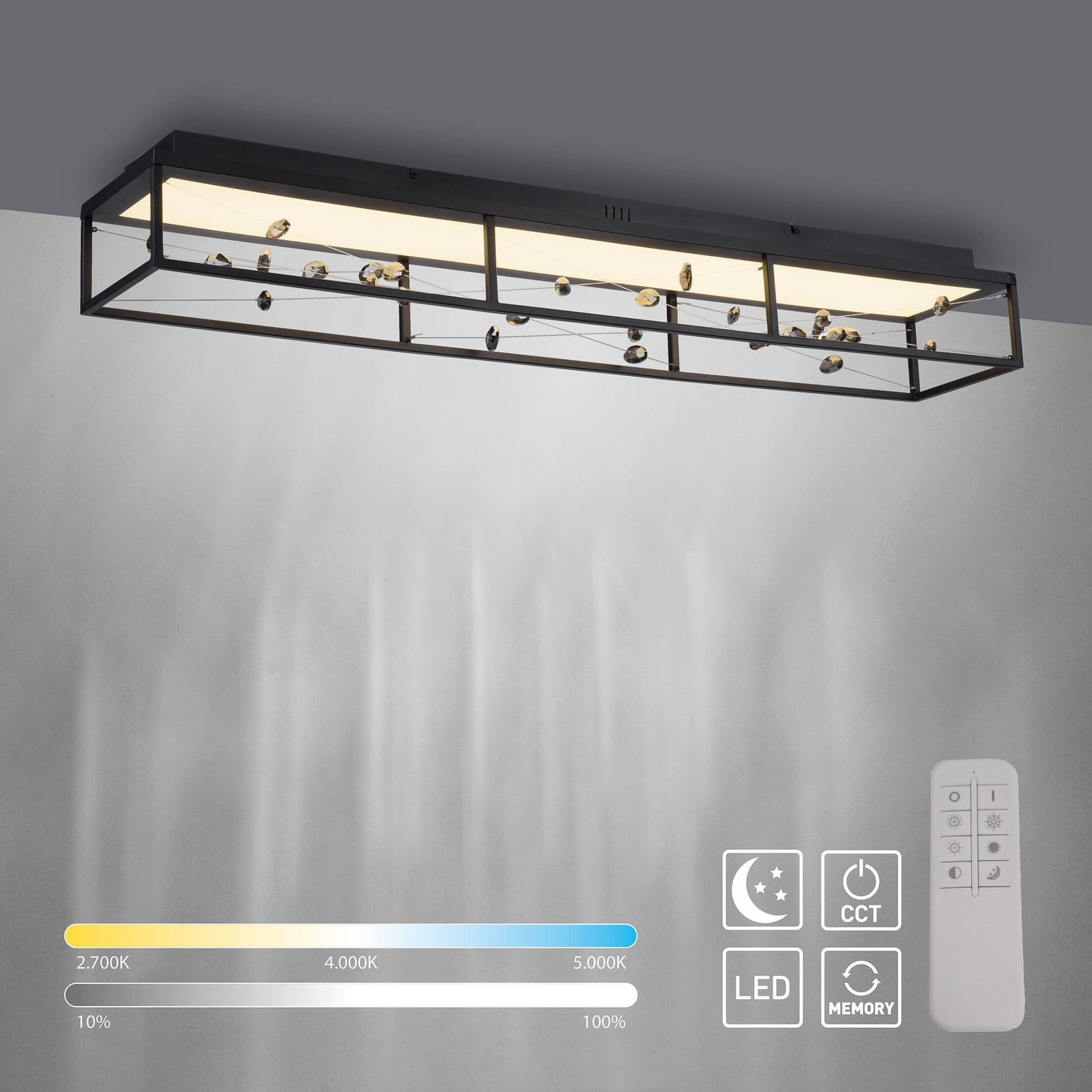 LED lubų šviestuvas „SKINA“, juodos spalvos, 112 cm, CCT, reguliuojamas, su LED lubų šviestuvas „SKINA“, juodos spalvos, 112 cm, CCT, reguliuojamas, su
