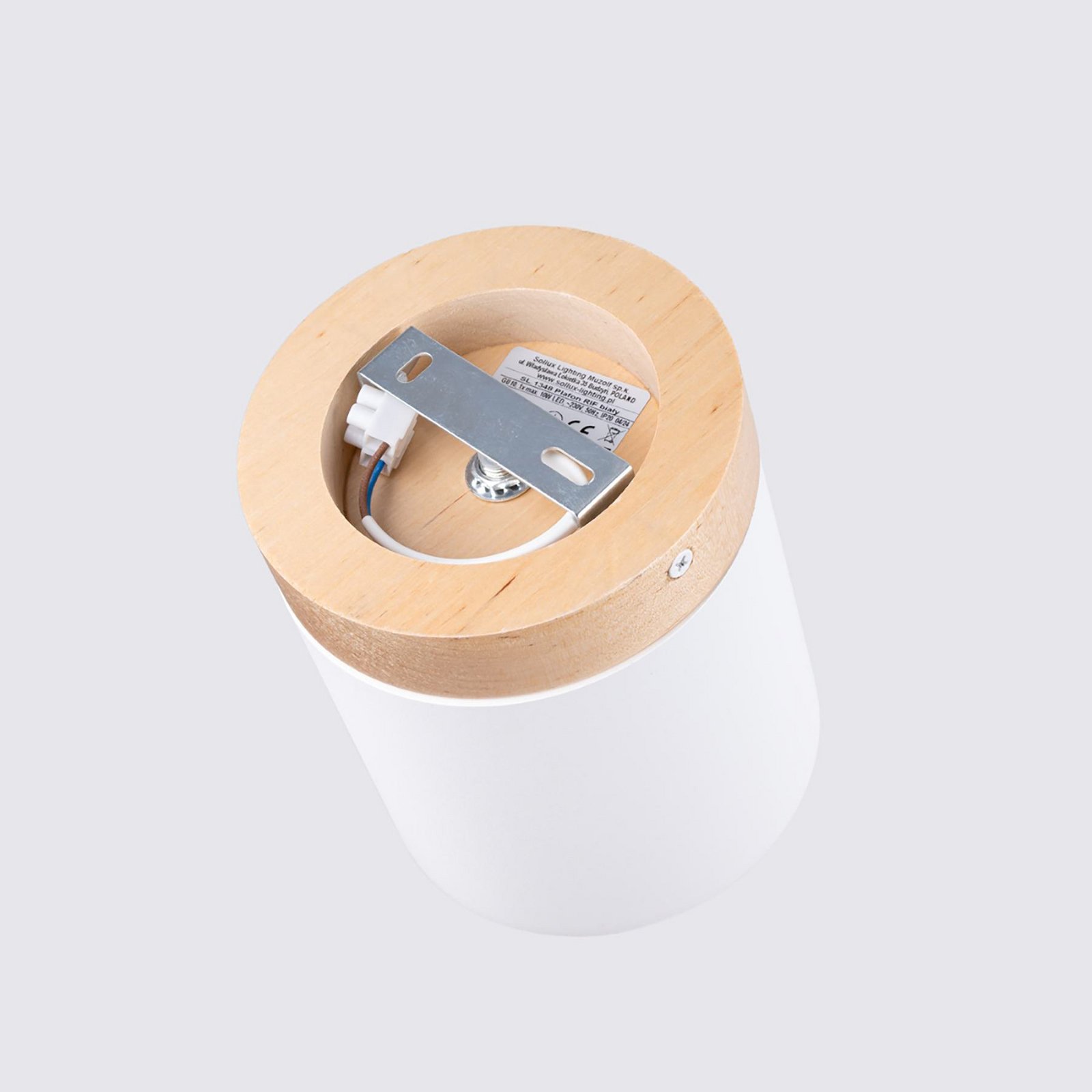 Rif downlight, white, Ø 12 cm, wood, aluminium