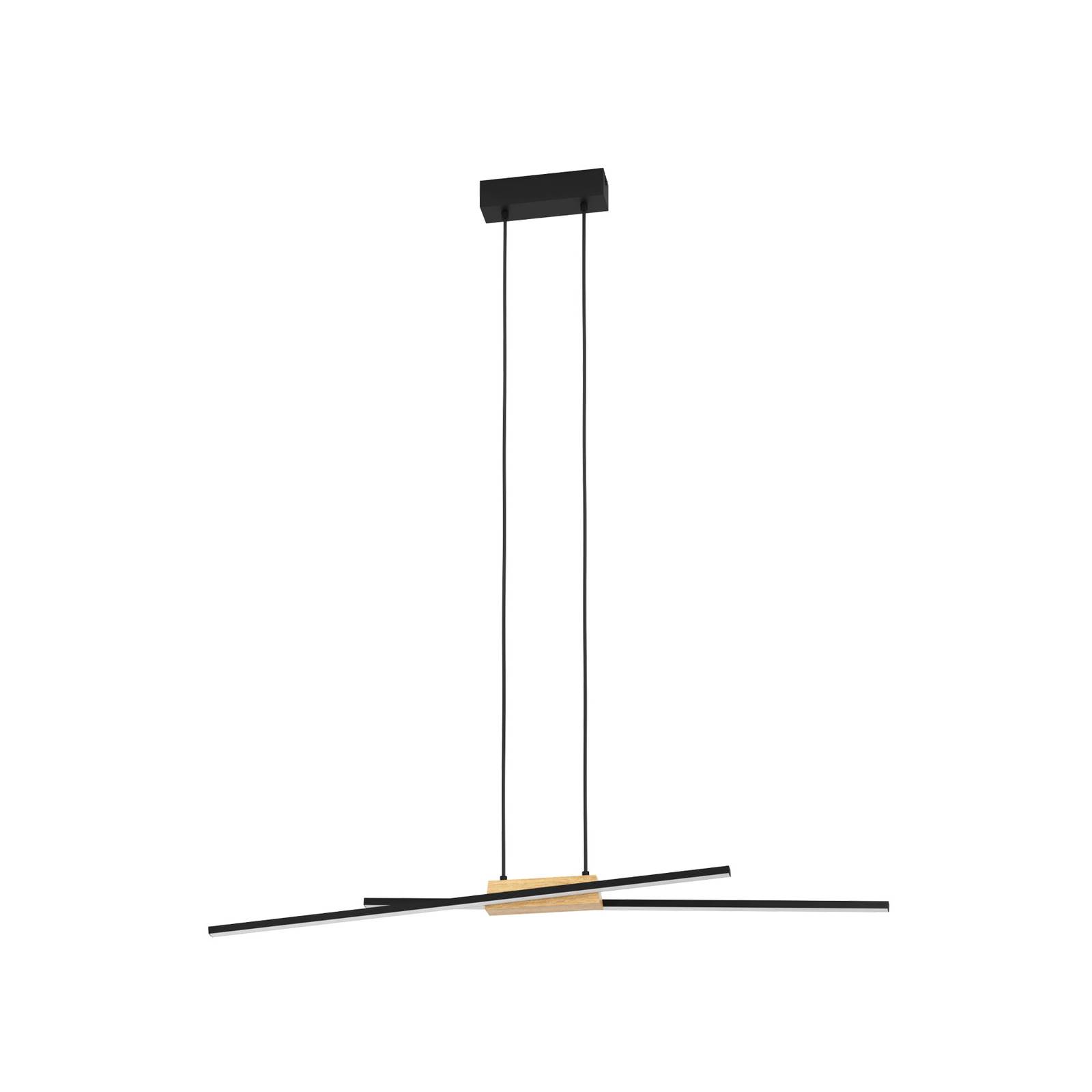 Suspension LED Panagria noire avec détail bois