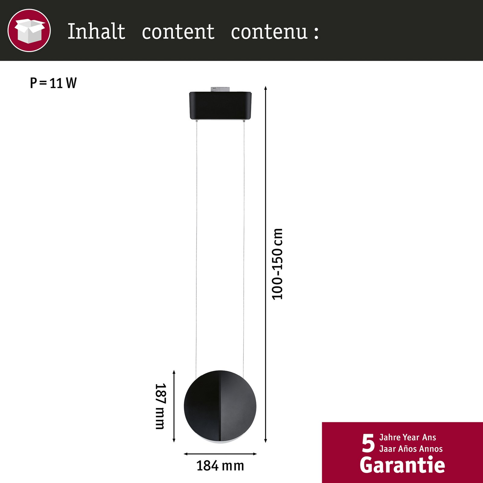 Paulmann URail pendant Alejandro black 4,000 K 3-step dimmable
