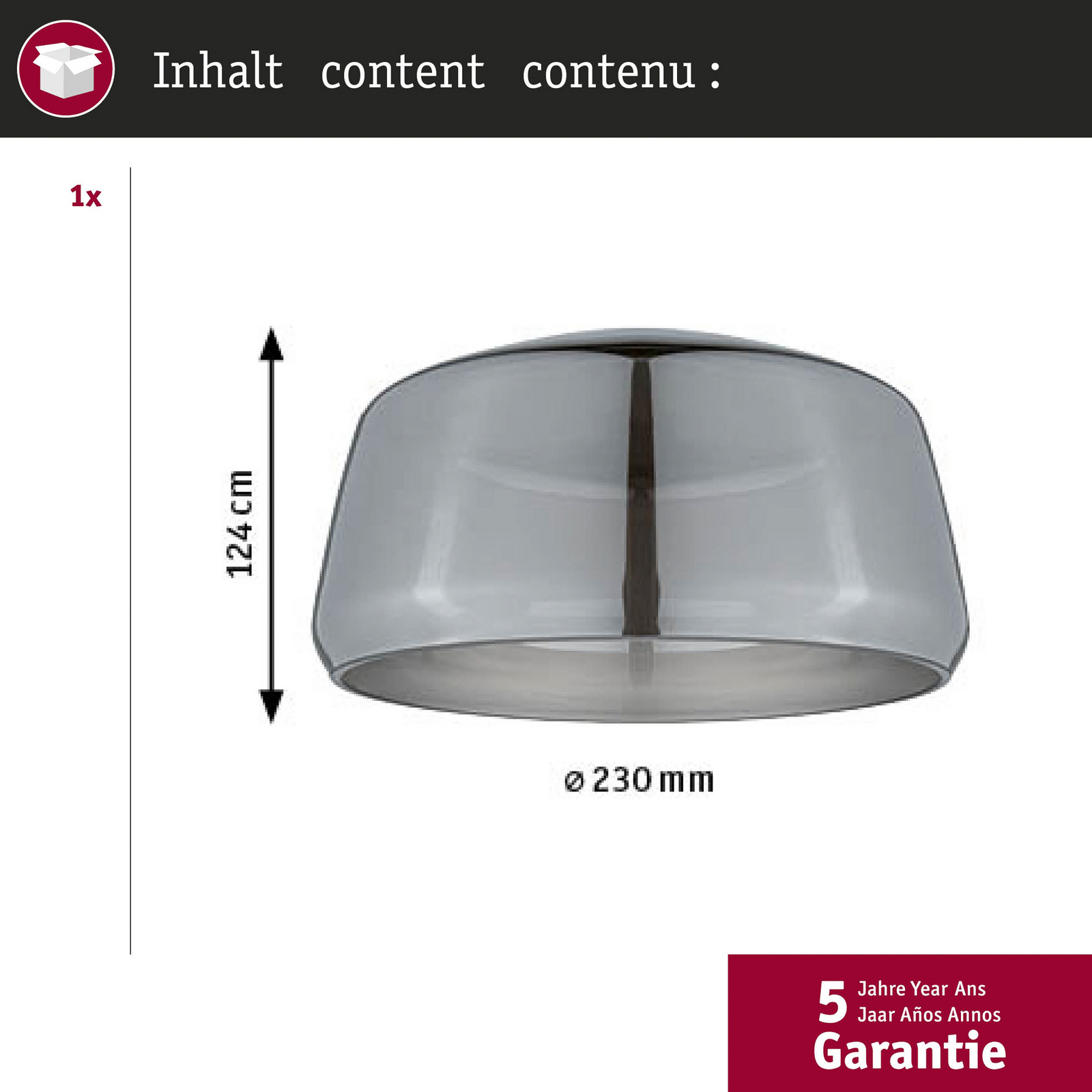 Paulmann URail-lampenkap Neila 2Easy, Ø 23 cm, rookglas