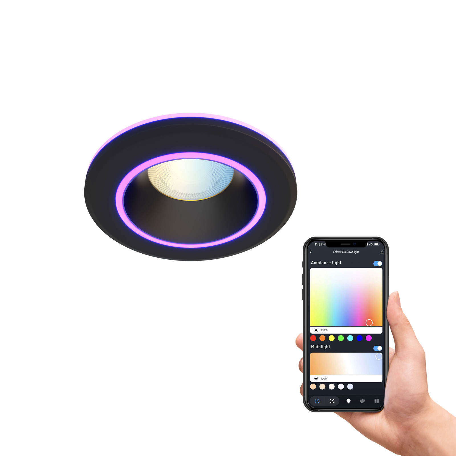 Calex Smart Halo Einbau-Downlight CCT RGB schwarz