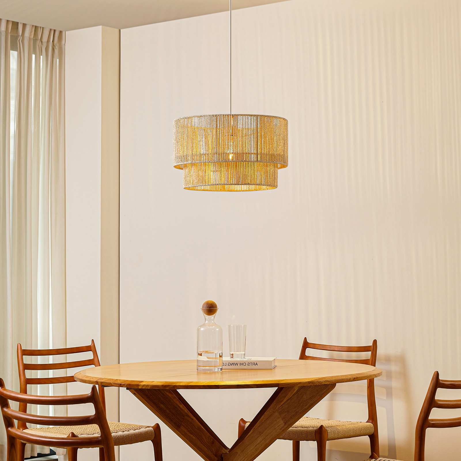 Lindby Hängeleuchte Anuva, Ø 45 cm, beige, Papier, E27