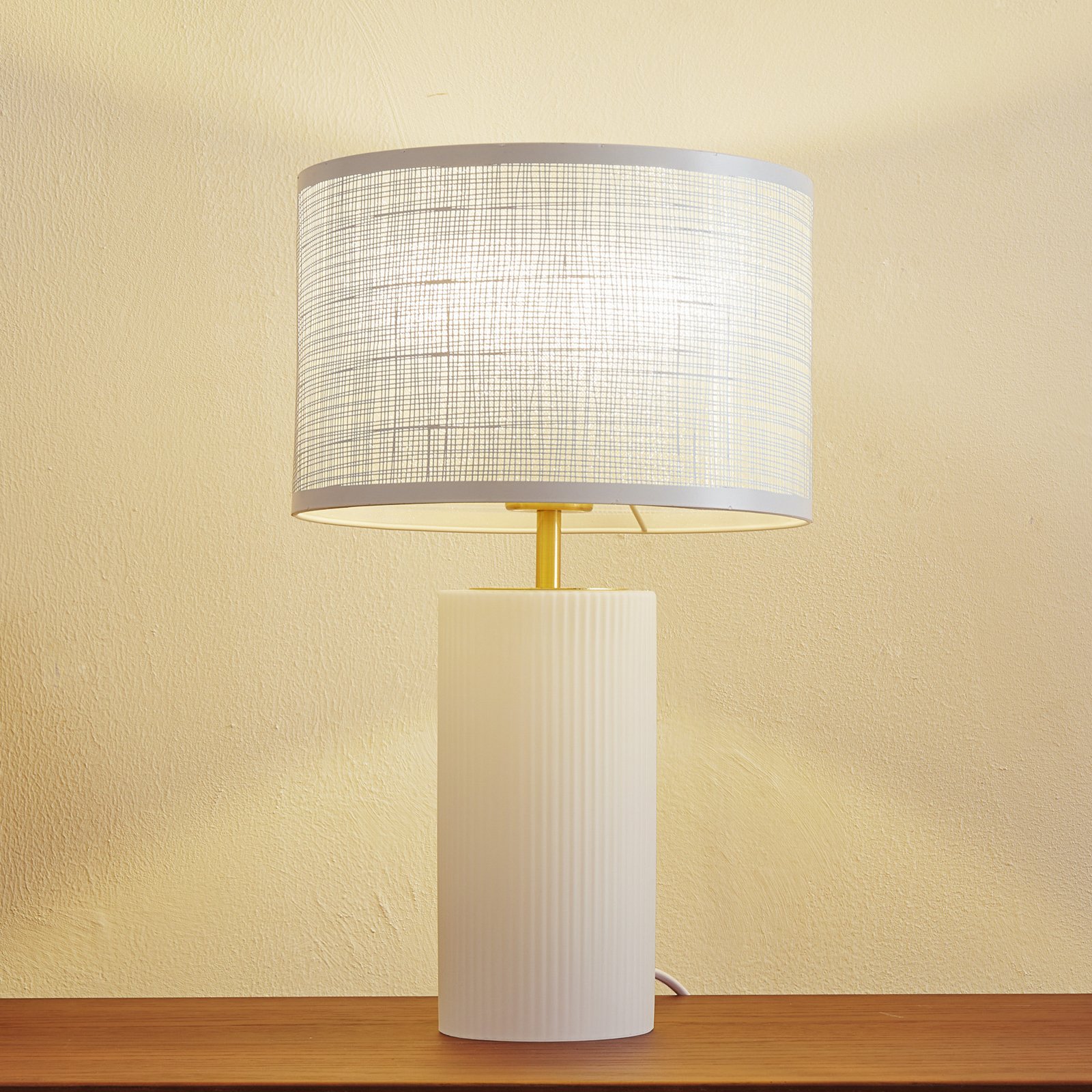 Lindby lampe à poser Sorscha, blanc, fer, Ø 26 cm