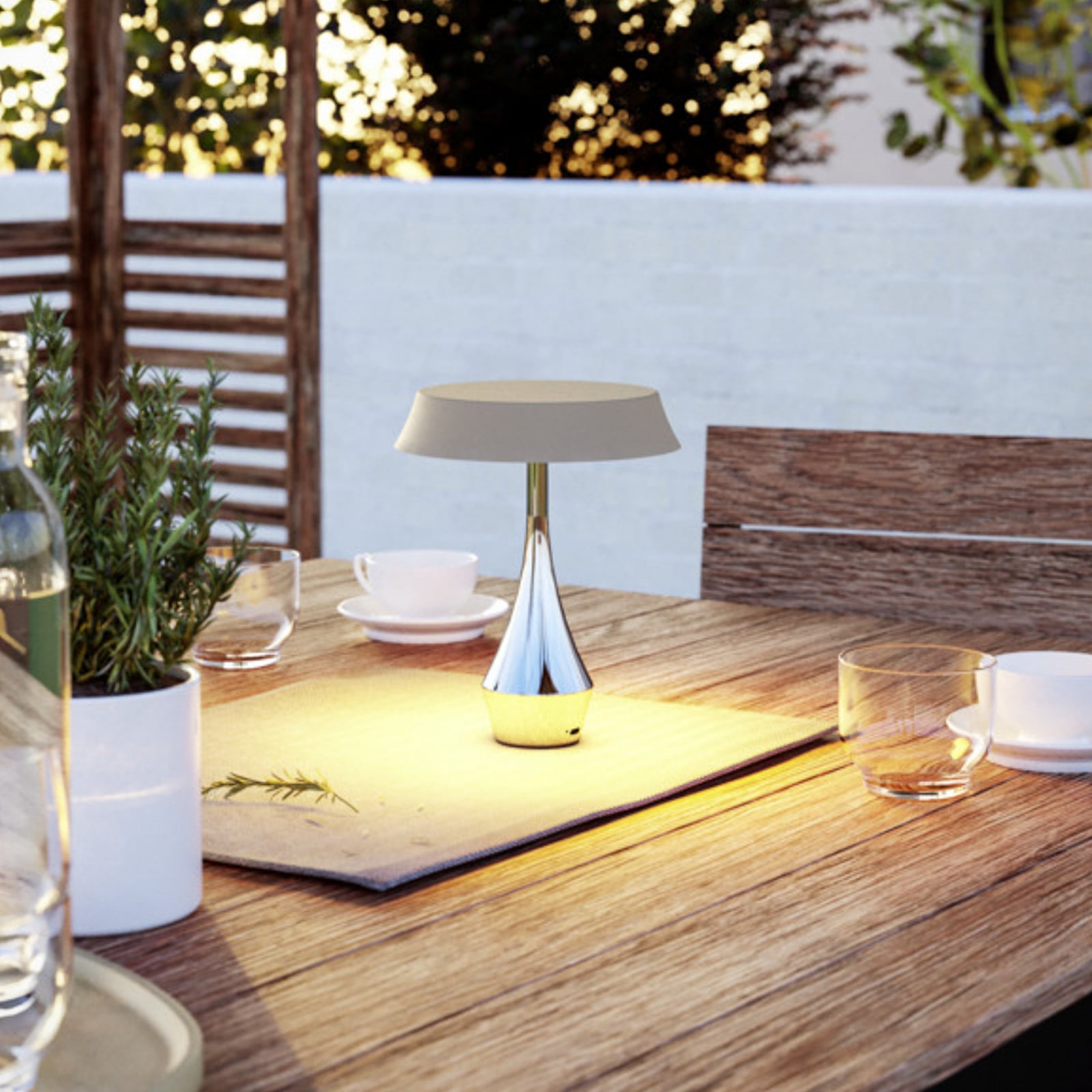 EGLO LED tafellamp met oplaadbare batterij TURCIO, chroom/beige, 20 cm, IP44,