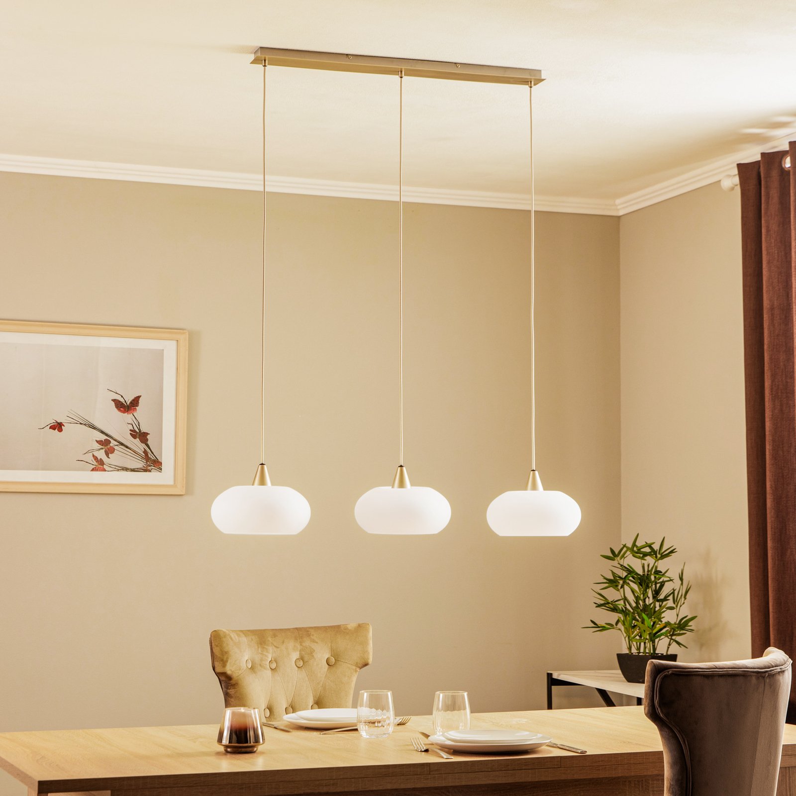 Lucande Sharvil hanglamp, 3-lamps, glas