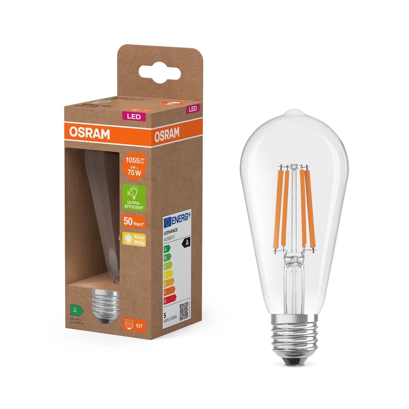 OSRAM LED izzó Edison E27 5W izzószál 2,700K