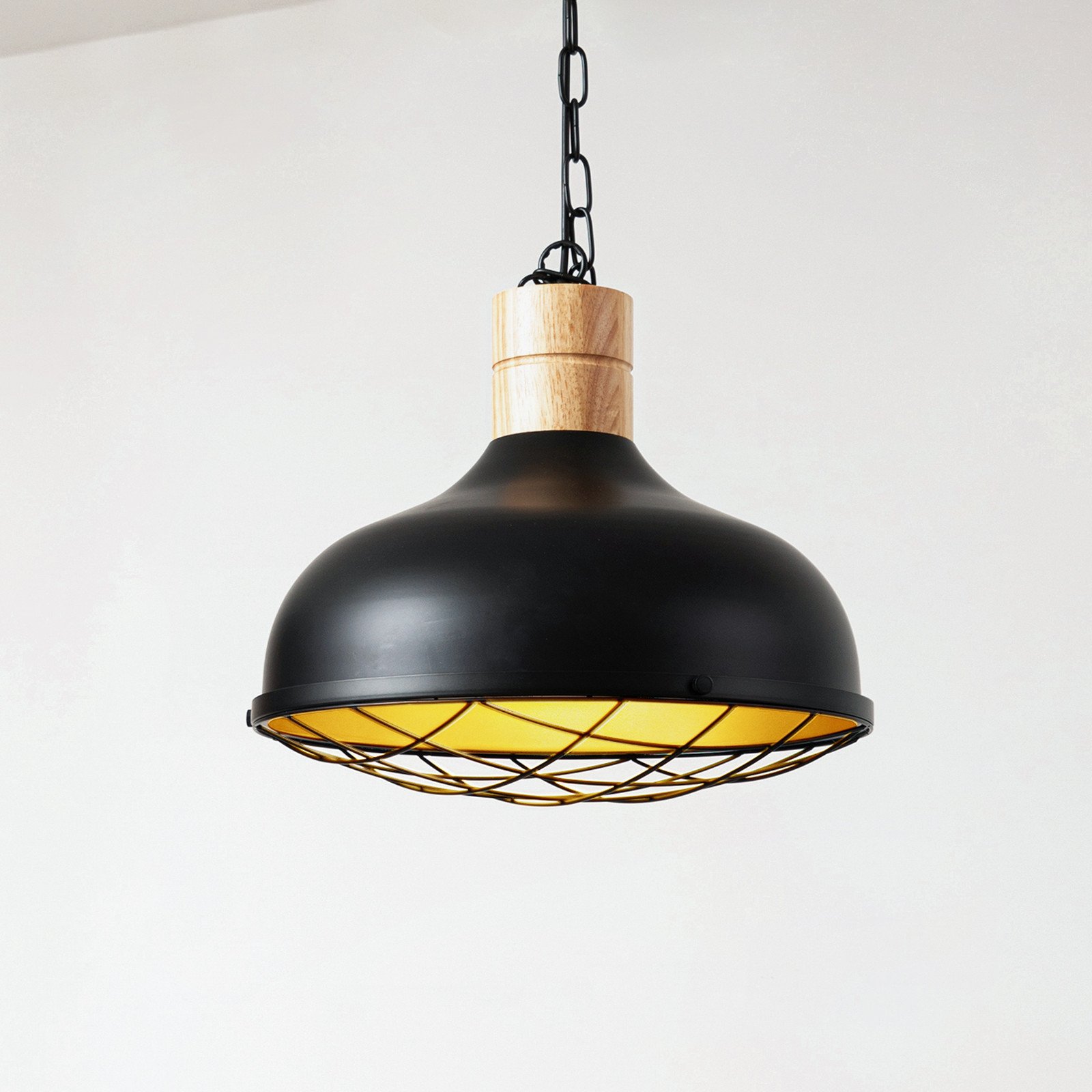 Lampă suspendată Lindby Olbi negru arbore de cauciuc lungime 415 cm - Camera de zi / sufragerie - Casă de țară / Rustic - negru lemn deschis