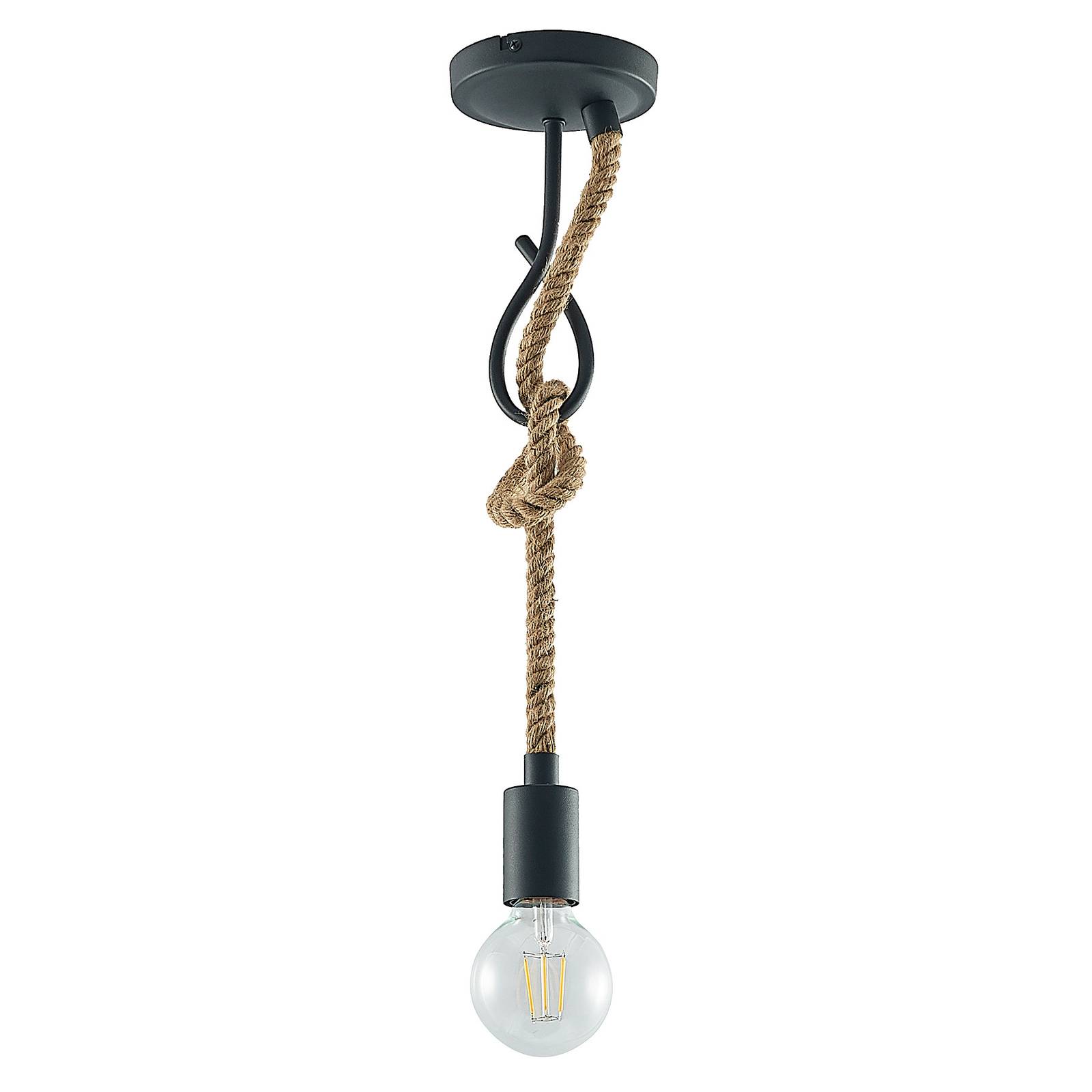 Lucande Ropina hanging light, 1-bulb, for Living / Dining Room, iron, rope, E27, 60 W