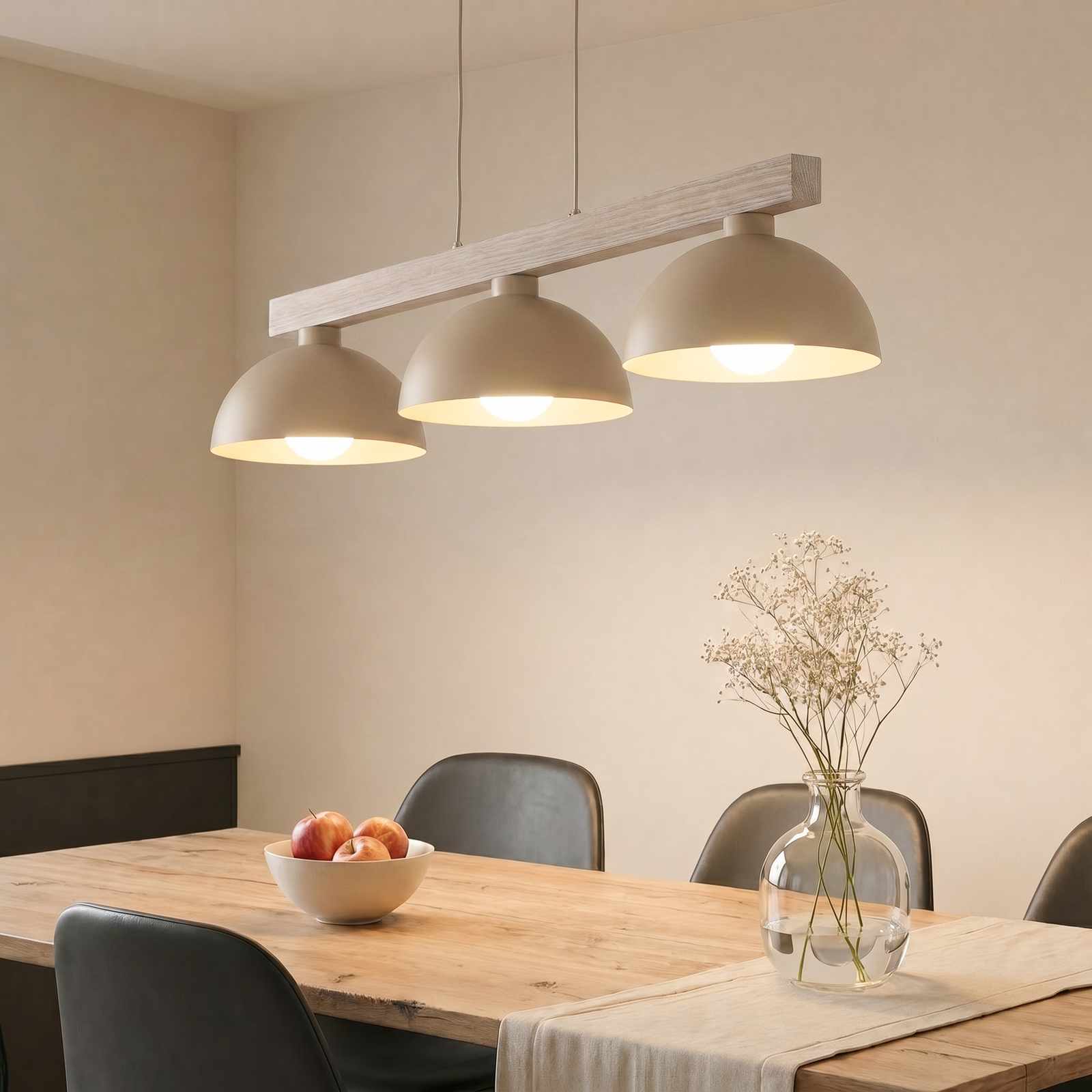 Závěsné světlo Oslo, písková barva, 3 žárovky, délka 118 cm, E27