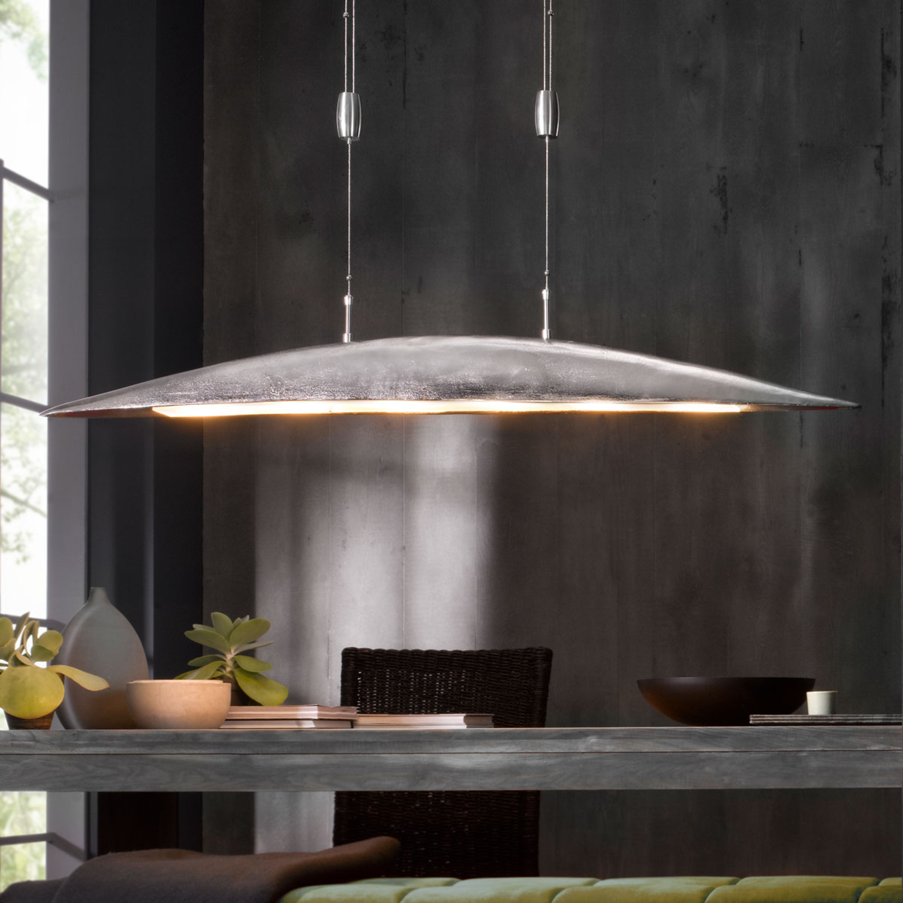 Fischer & Honsel Colmar LED hanging light, length 131 cm, nickel, for Living / Dining Room, aluminium, glass, 5 W, energy efficiency: A+, L: 131 cm