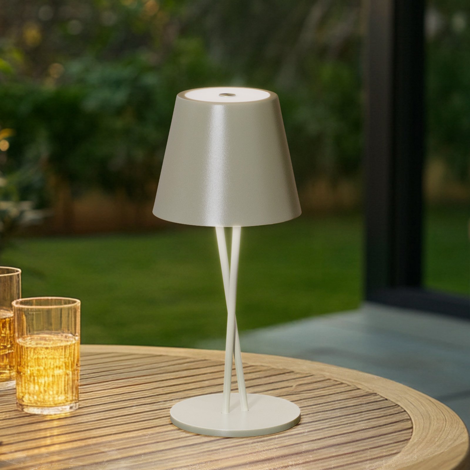 Lindby LED uzlādējama galda lampa Janea CROSS, zaļa, metāls