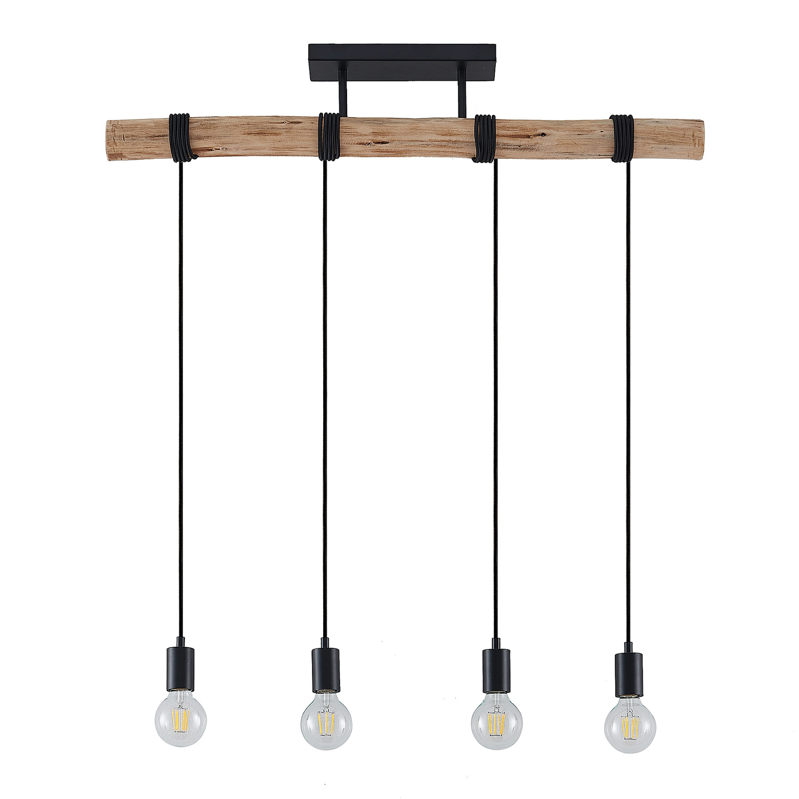 Lindby Amilia hanglamp met hout, 4-lamps