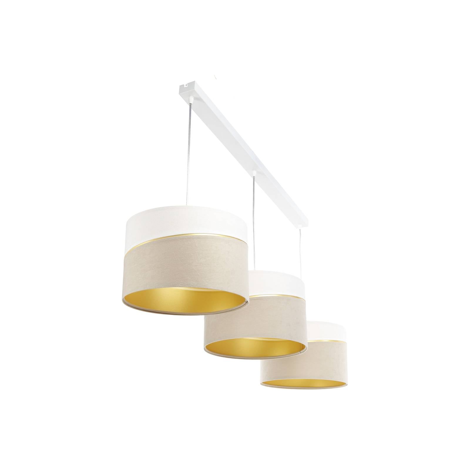 Hängeleuchte Susan, dreiflammig, weiß/beige/gold
