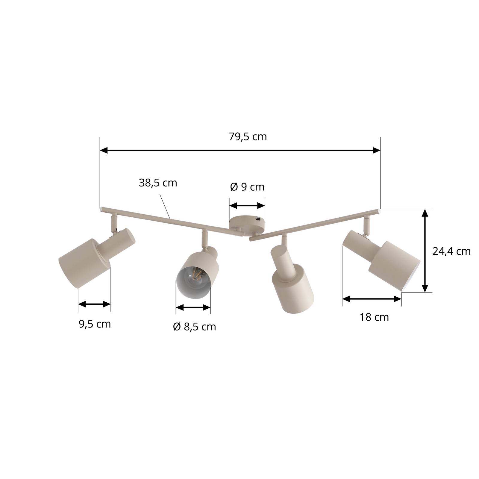 Reflektor sufitowy Lindby Ovelia, beżowy, 4-punktowy, żelazo, E27