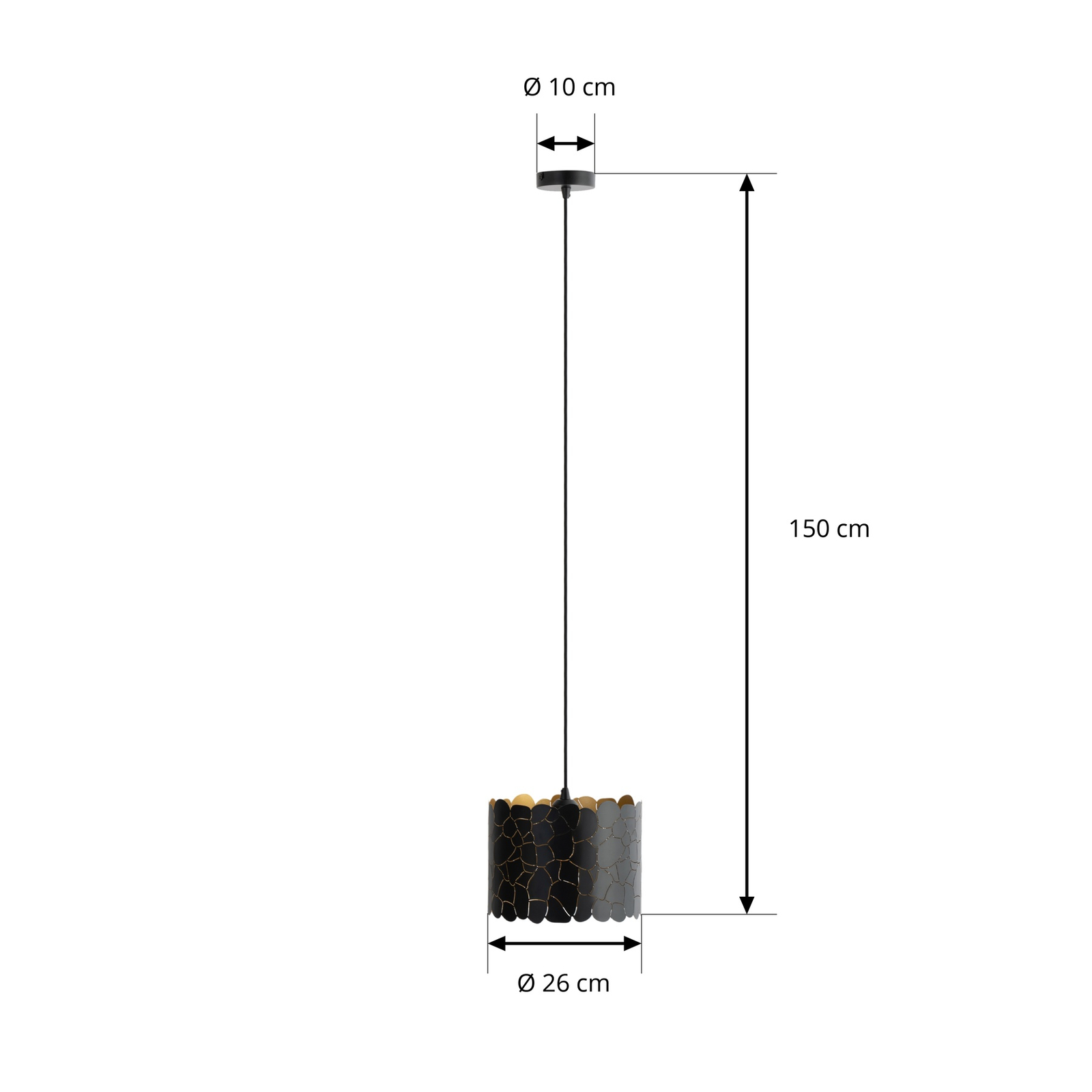 Lindby pendellampe Aralena, svart/gull, metall, Ø 26 cm